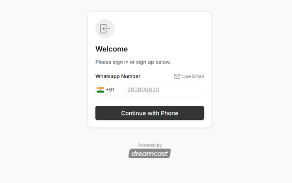Welcome screen with a phone number field and a Continue With Phone button.