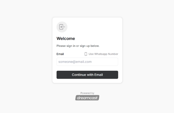 Welcome screen with an email field and a Continue with Email button.