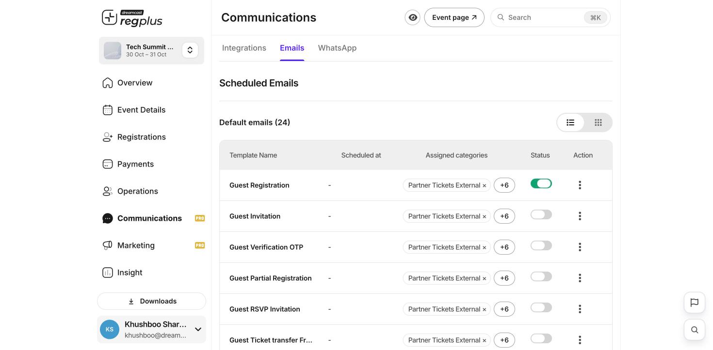 The confirmation message templates in Communications