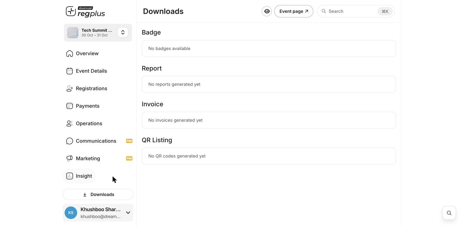 The Downloads centre where your exports appear