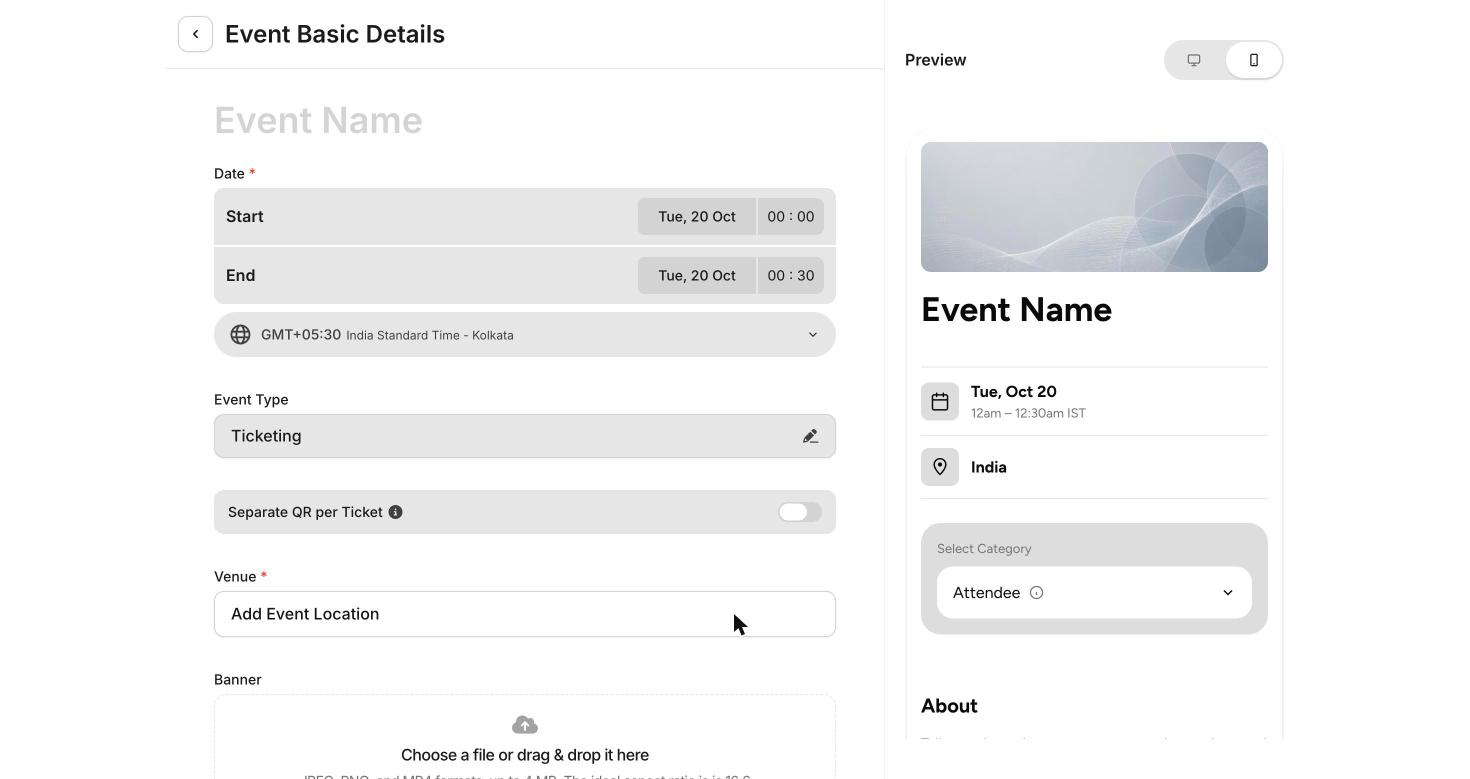 New event basic details form