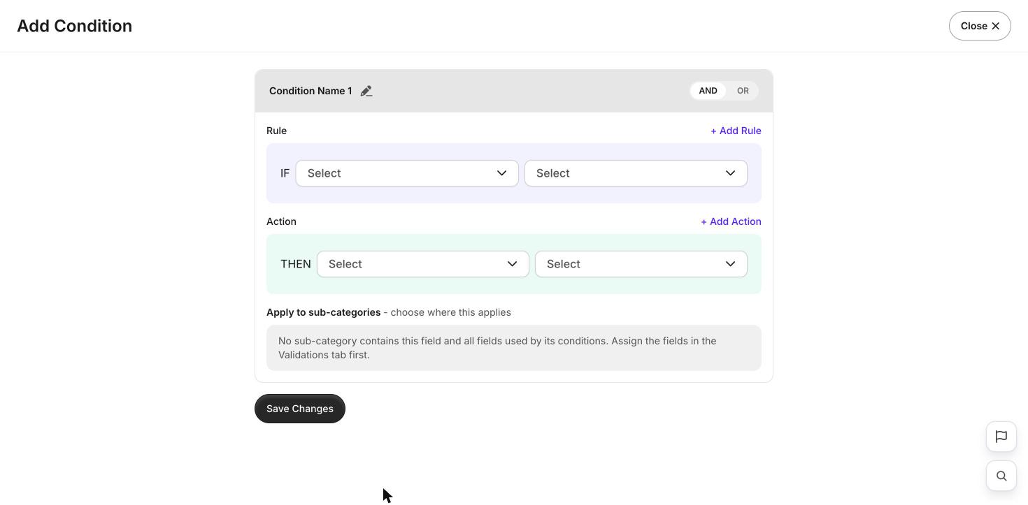 Condition builder with an if/then rule