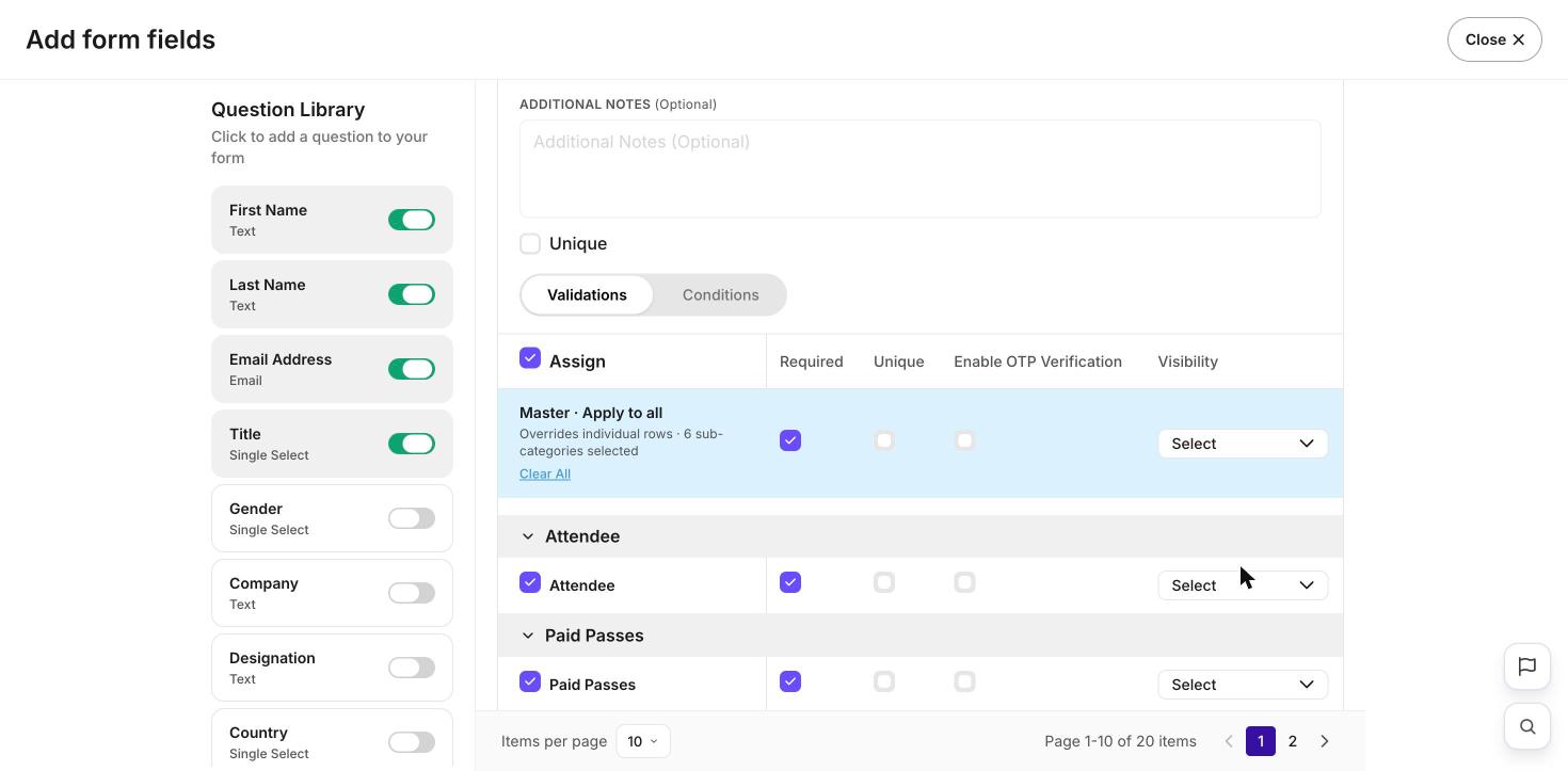 A form question with the Unique option
