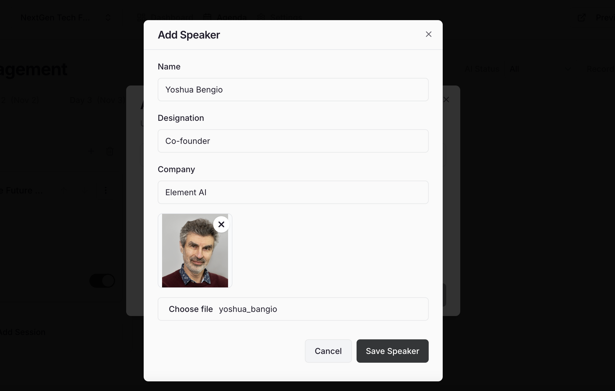 Account Addspeakerform Pn