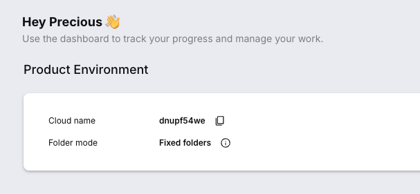 Cloudinary Dashboard showing the Cloud name
