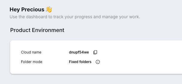Cloudinary Dashboard showing the Cloud name