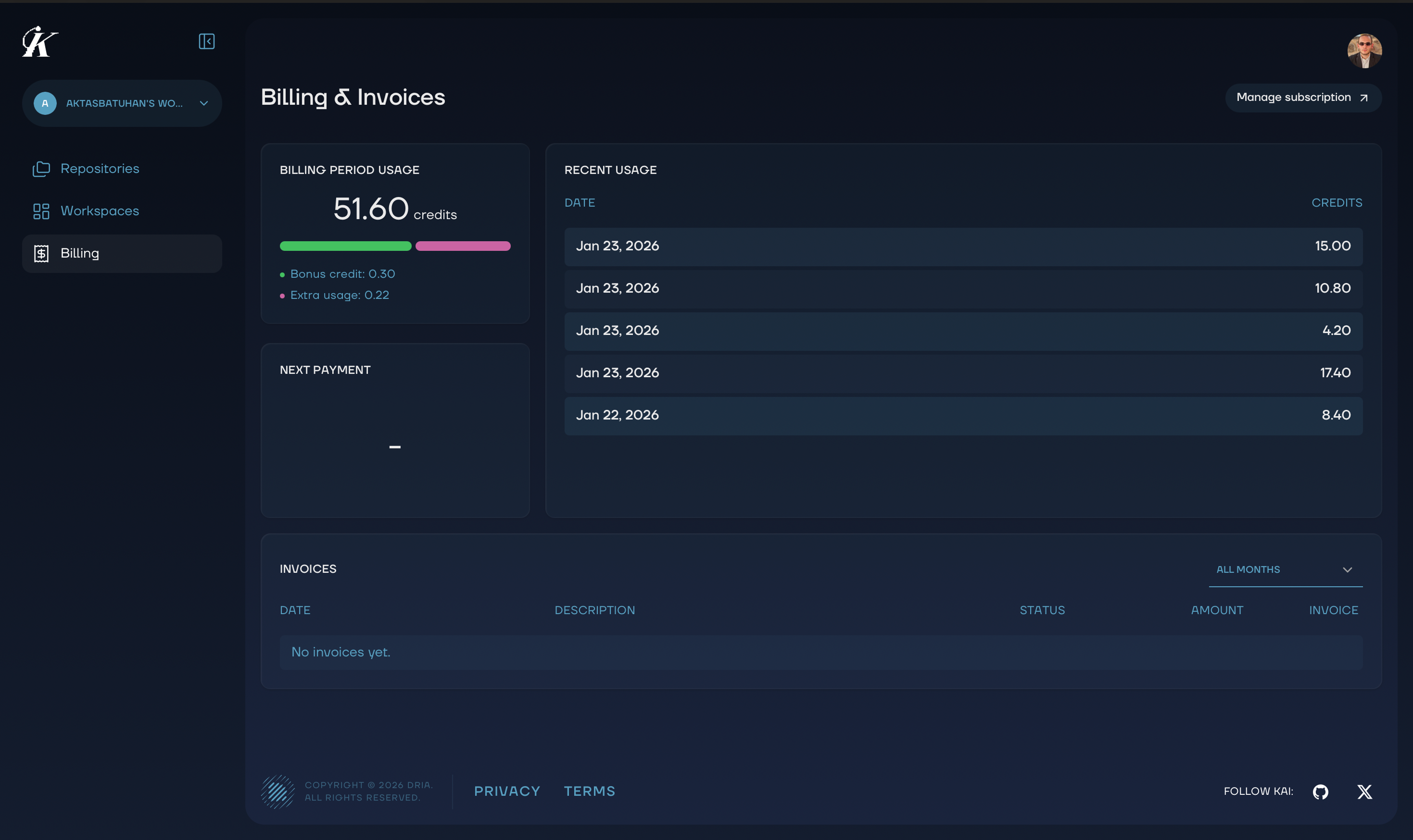 Billing and usage tracking