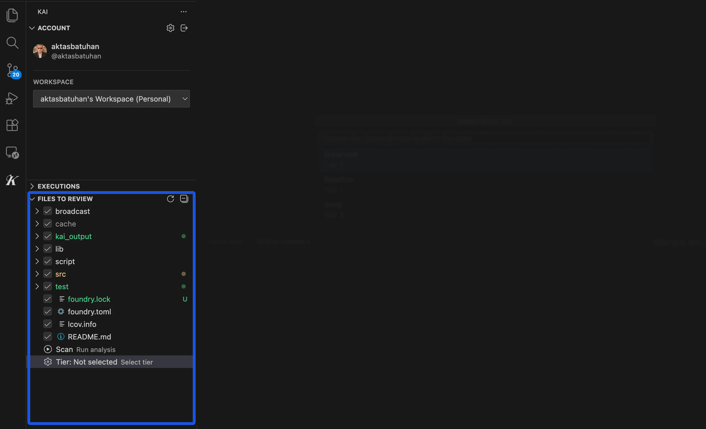 File selection interface in Kai