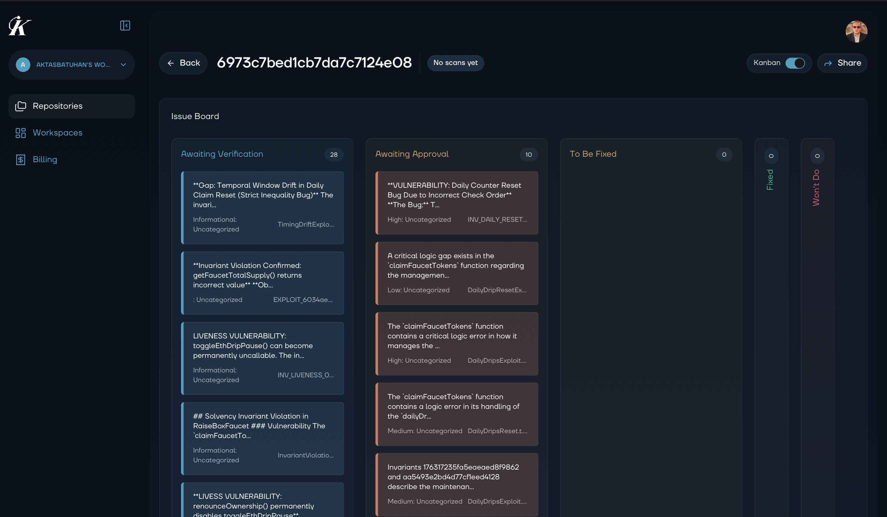Vulnerability Kanban board