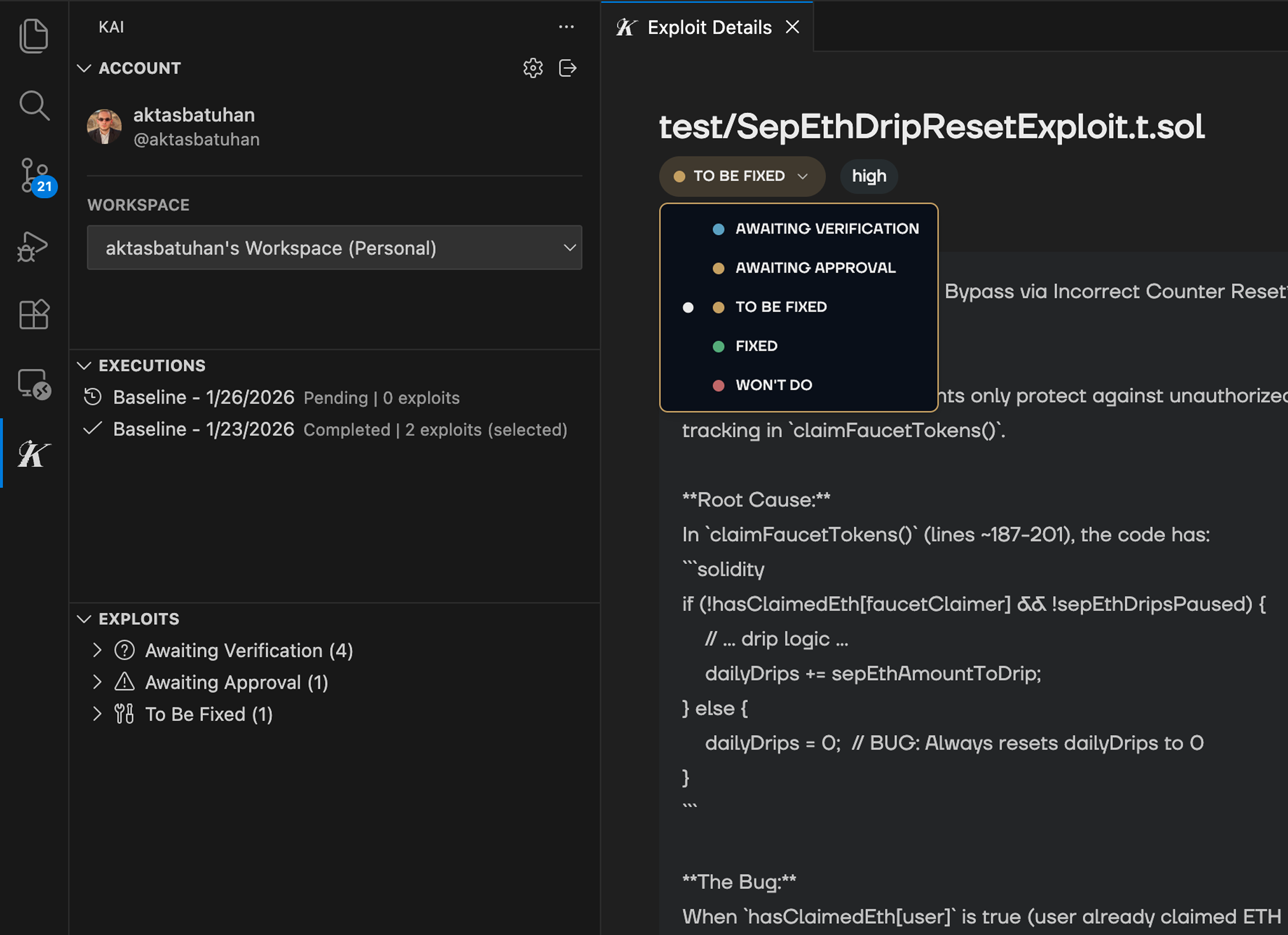 Updating vulnerability status in Kai