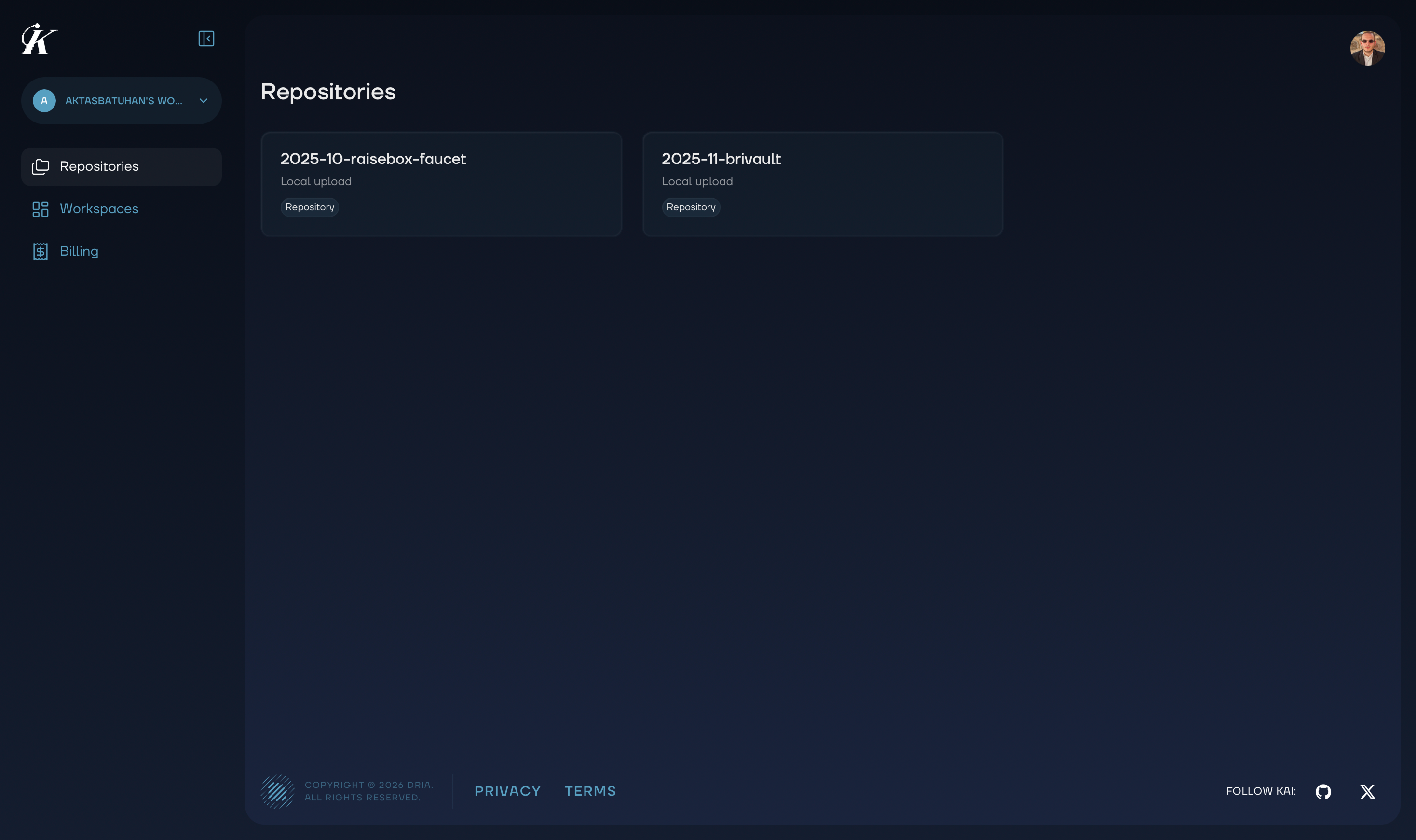 Repository list in workspace