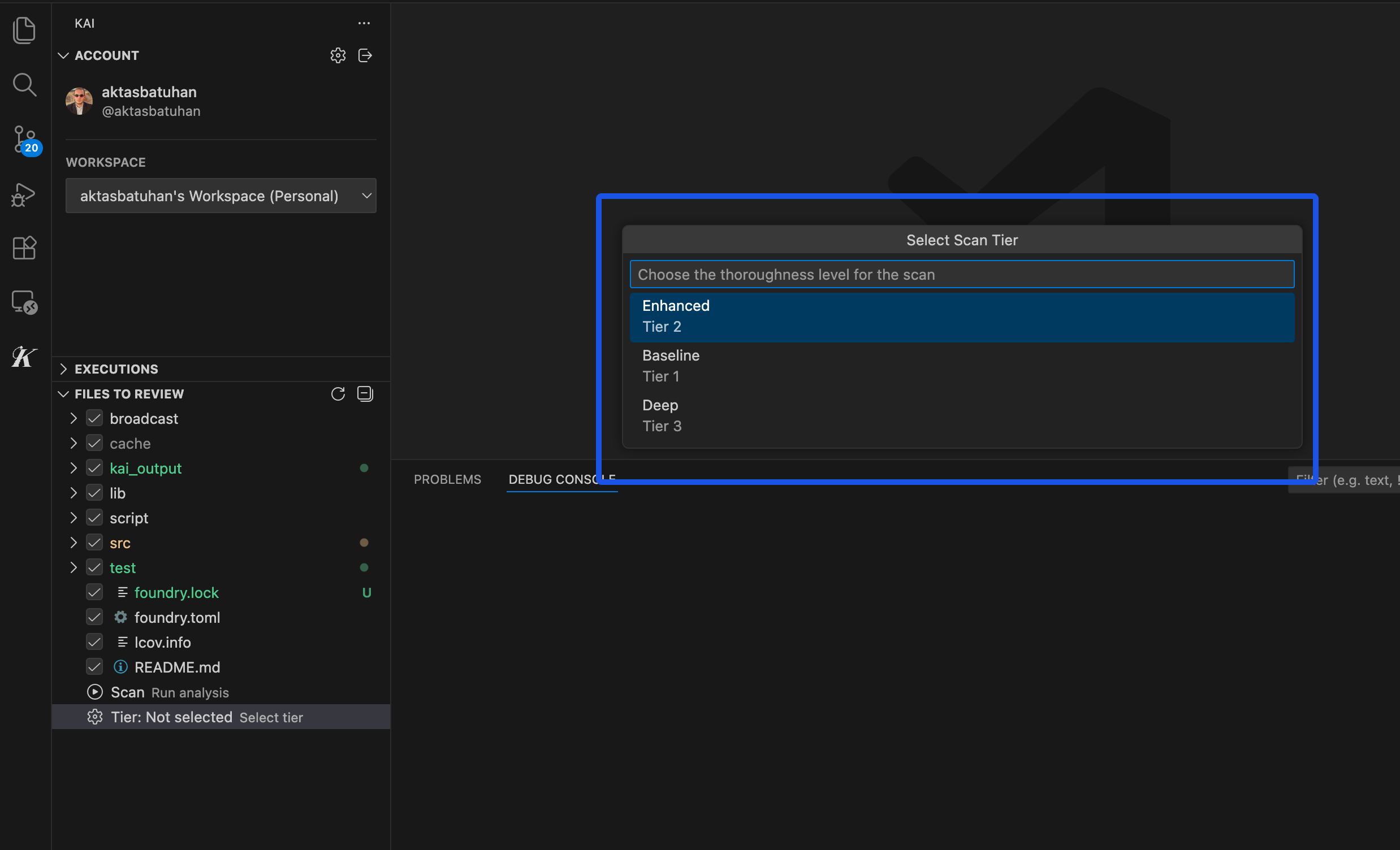 Scan mode selection in Kai