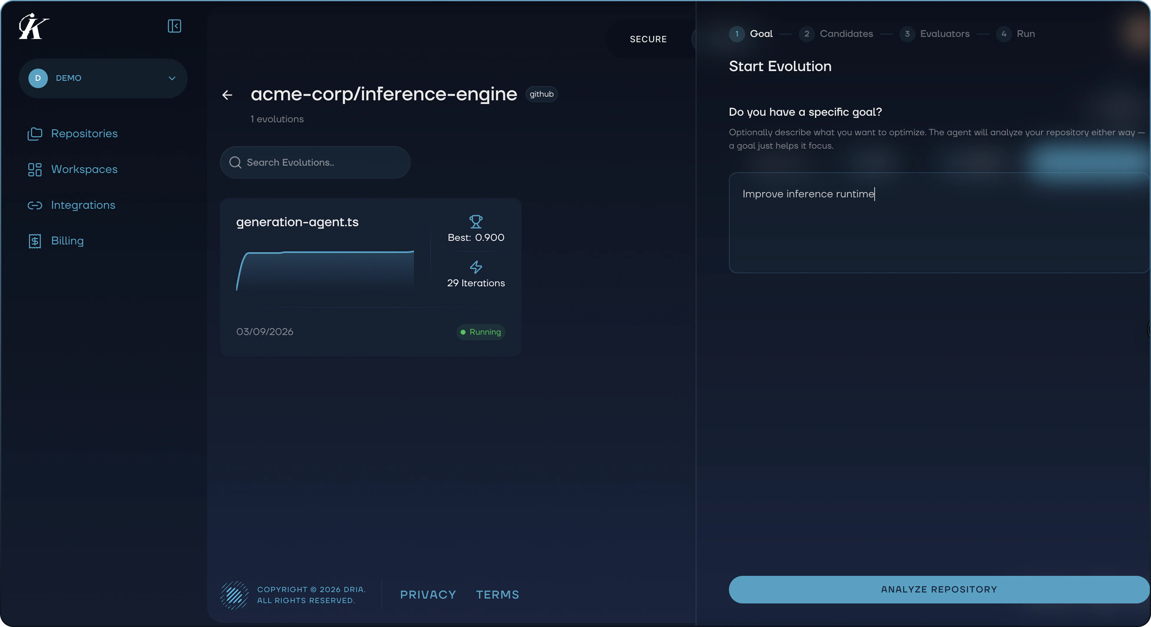 Goal selection step with optional optimization description