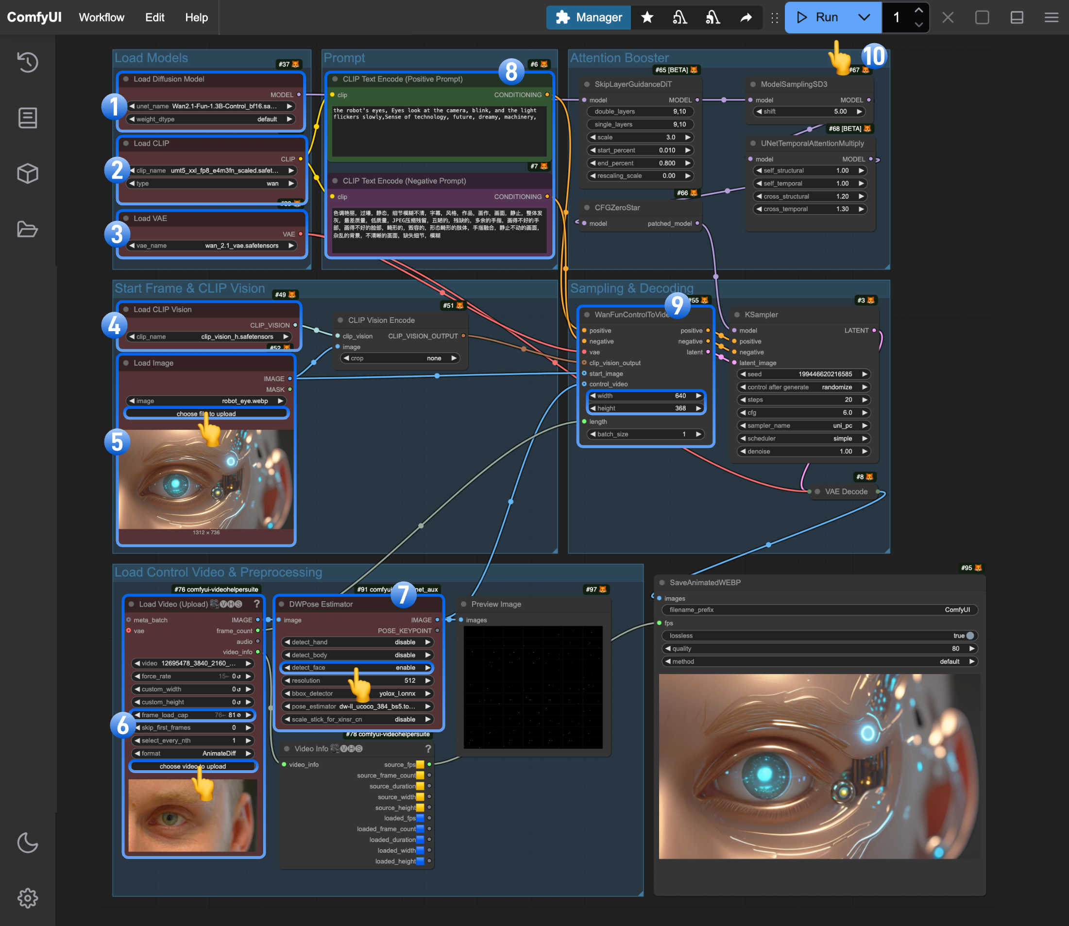 Wan2.1 Fun Control Workflow Using Custom Nodes Steps