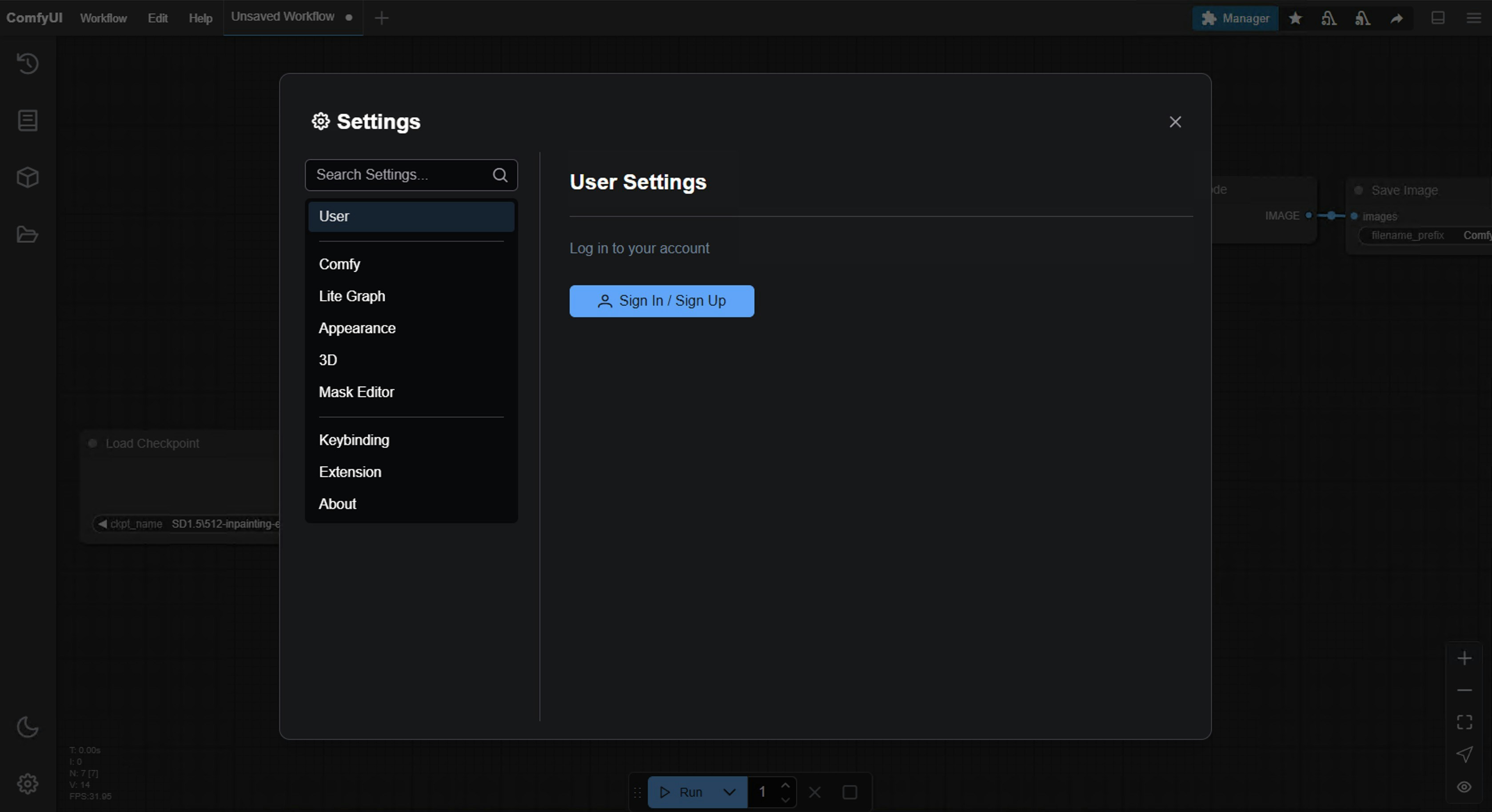 User settings interface