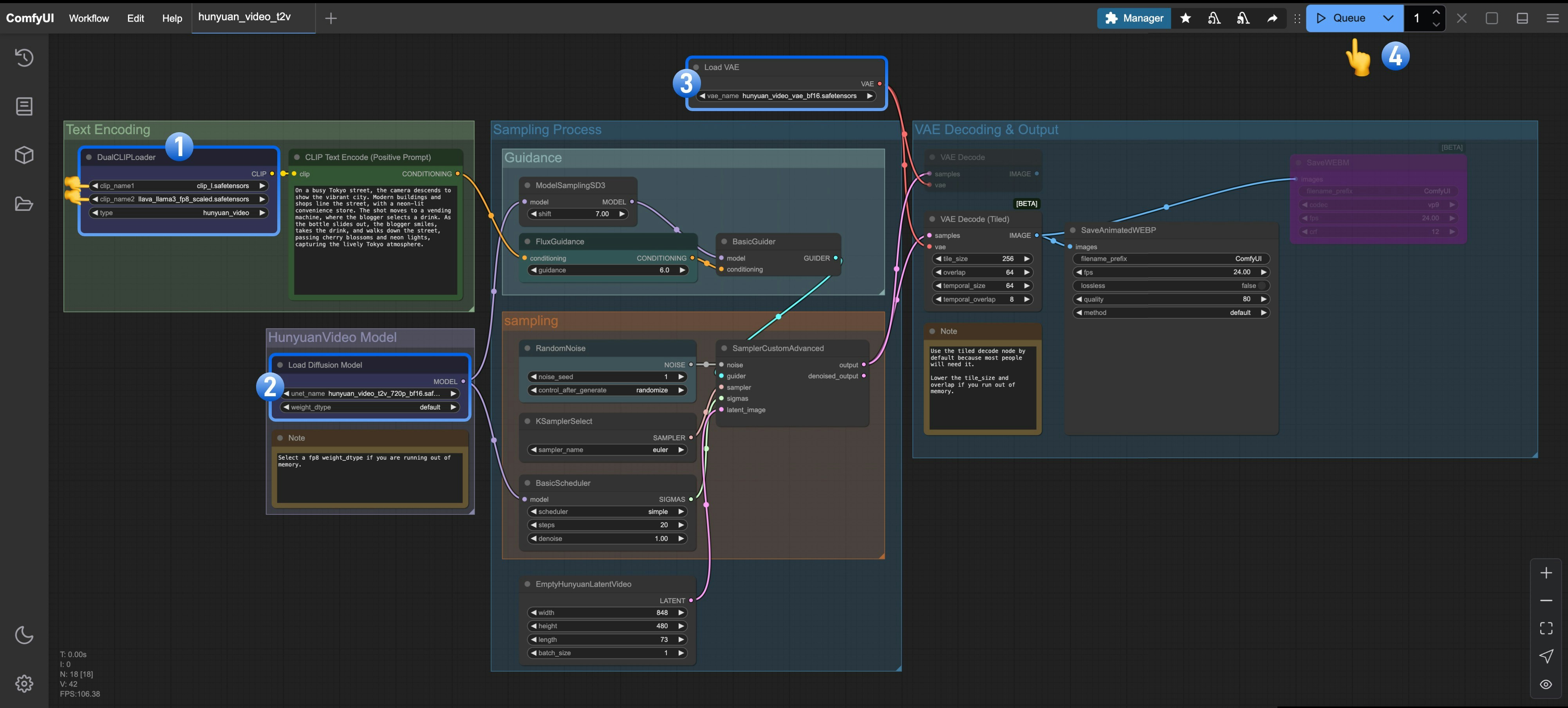 ComfyUI Hunyuan Video T2V Workflow