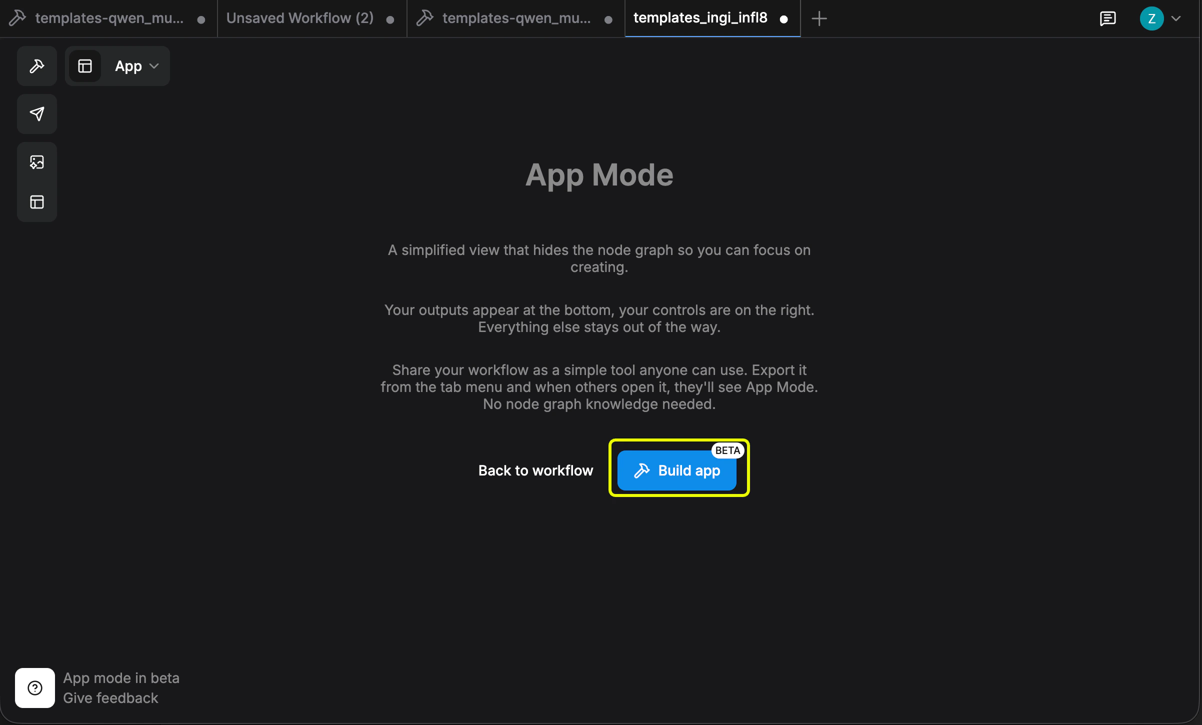 APP mode builder entry screen