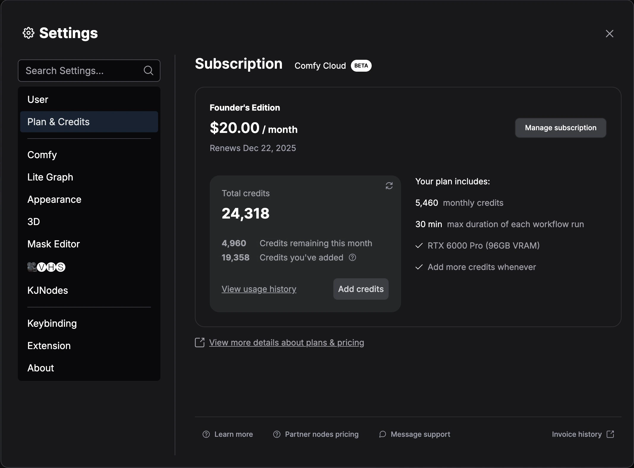 Manage subscription ボタン