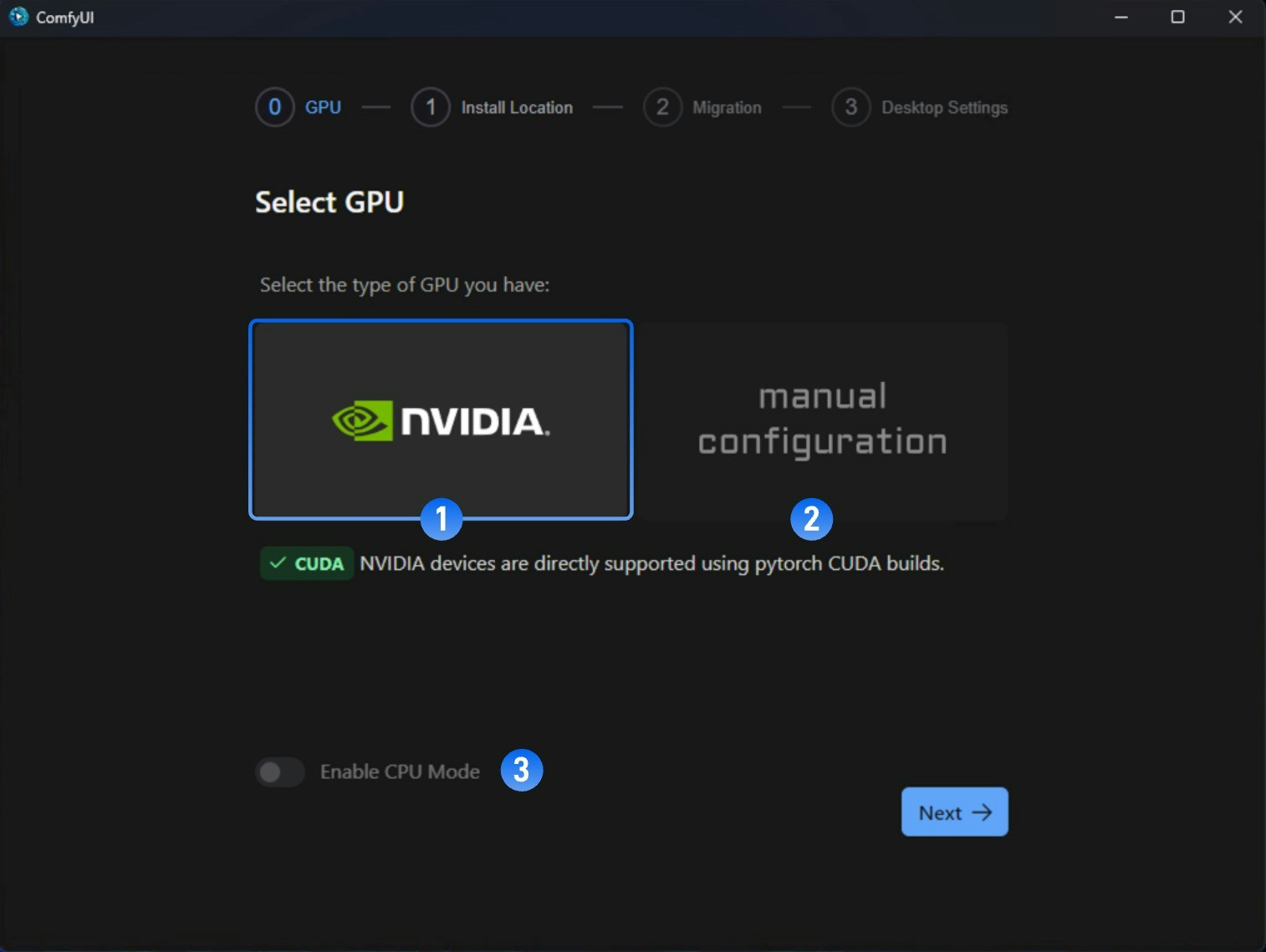 ComfyUI Installation Steps - GPU Selection