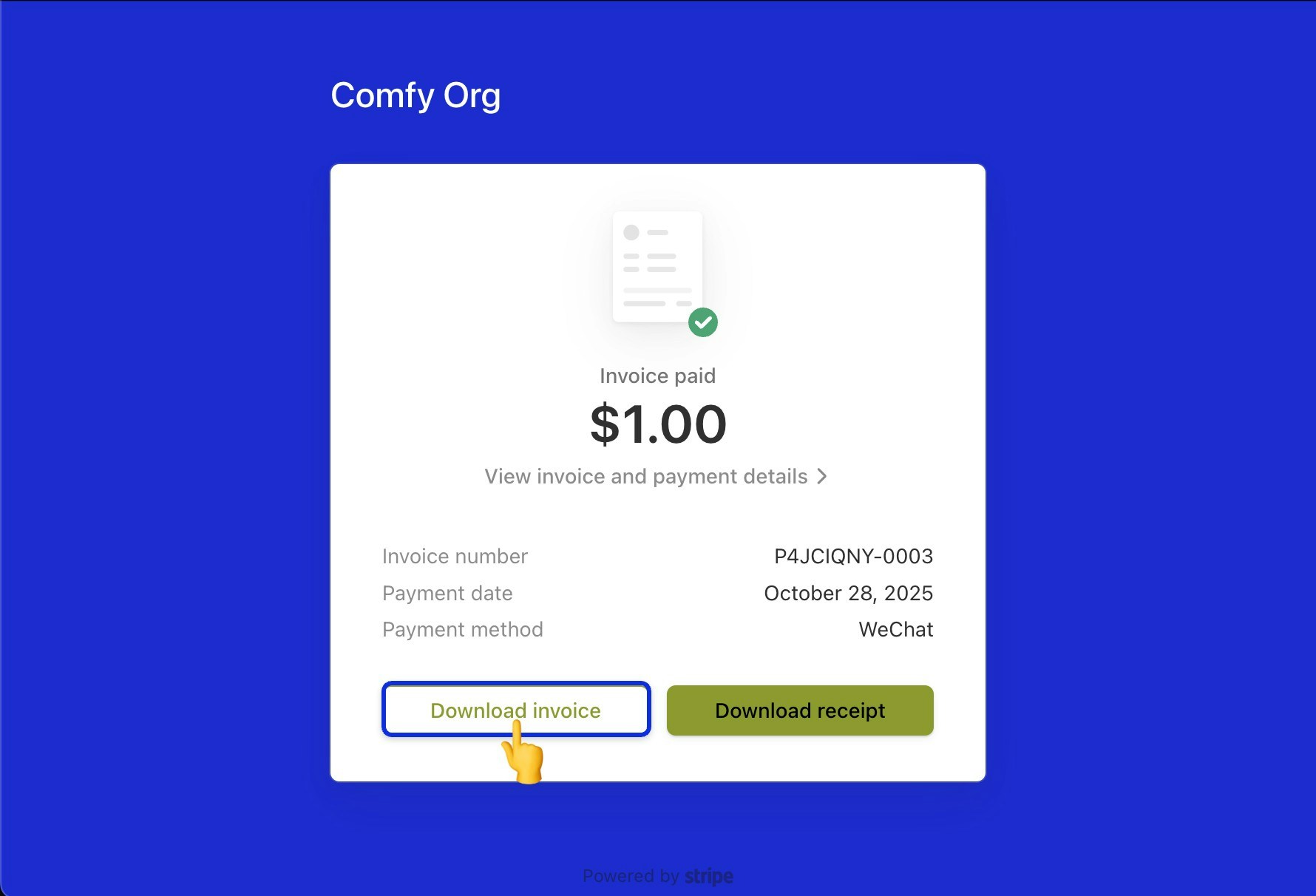 Invoice history details with download option highlighted