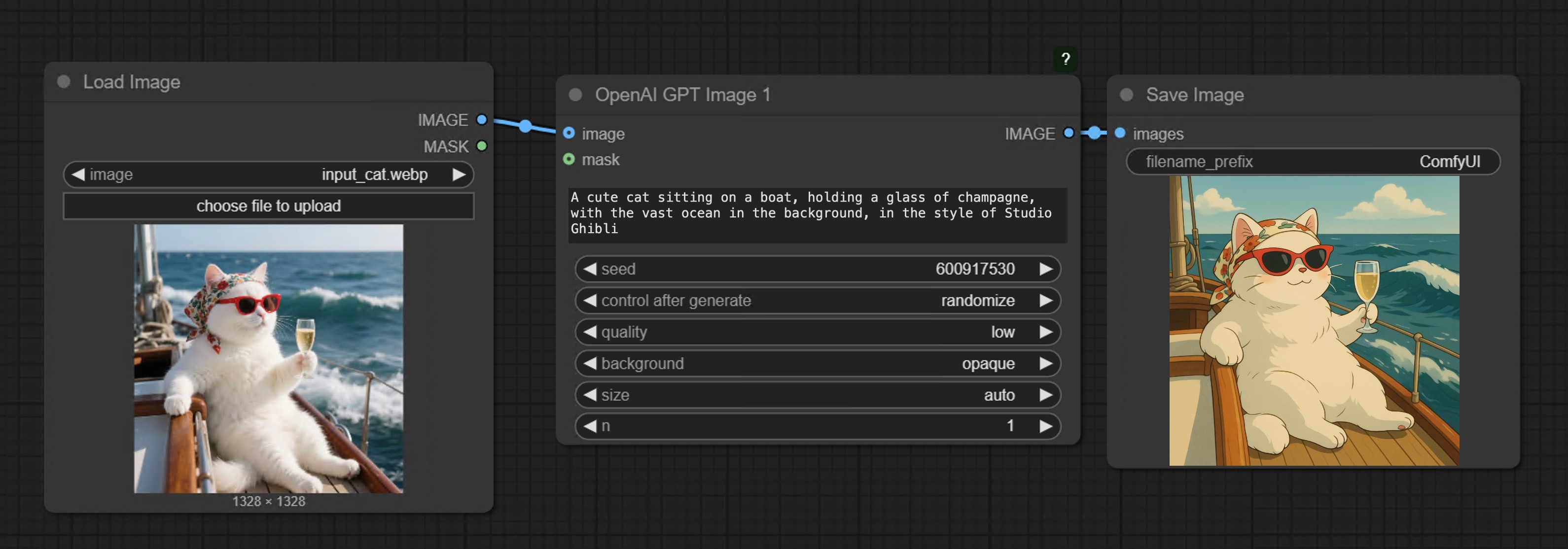 ComfyUI openai-gpt-image-1 ワークフローの例