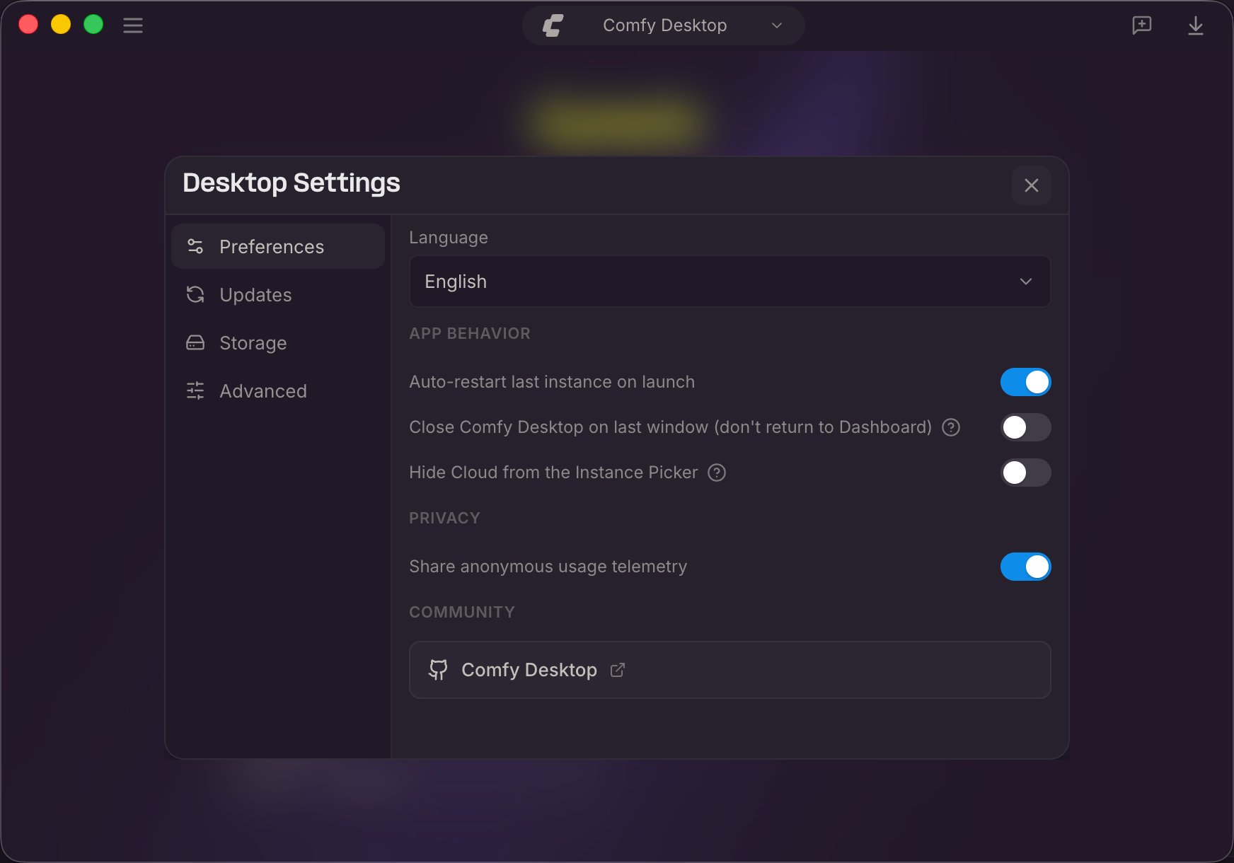 Preferences tab