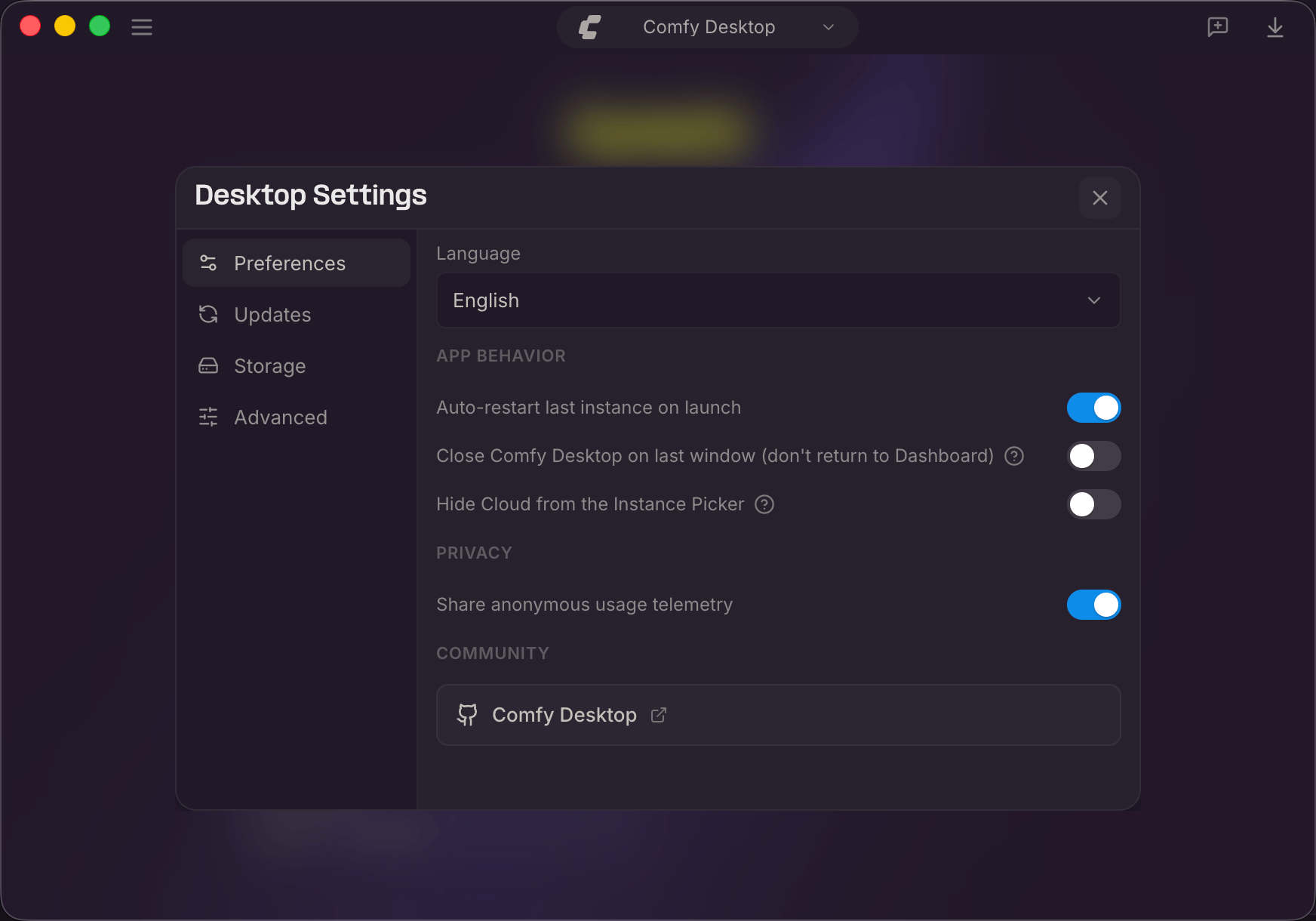 Preferences tab