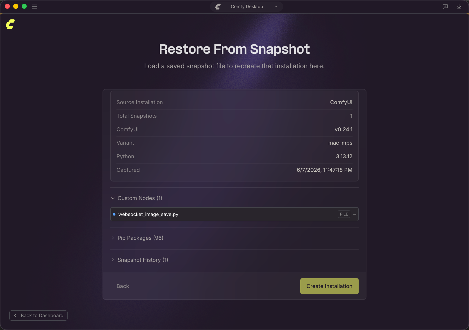 Snapshot preview and create