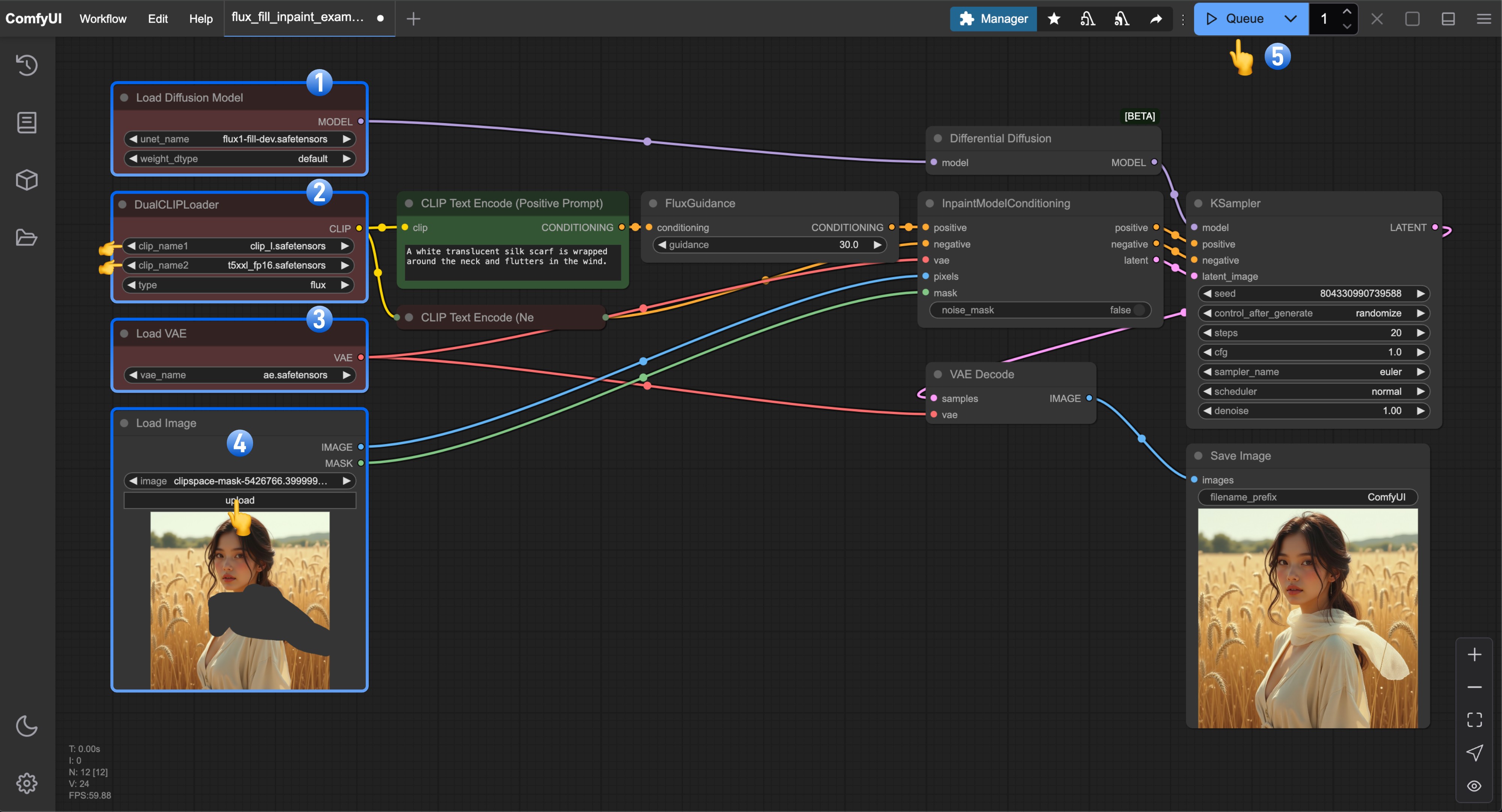 ComfyUI Flux.1 Fill dev Inpainting ワークフロー