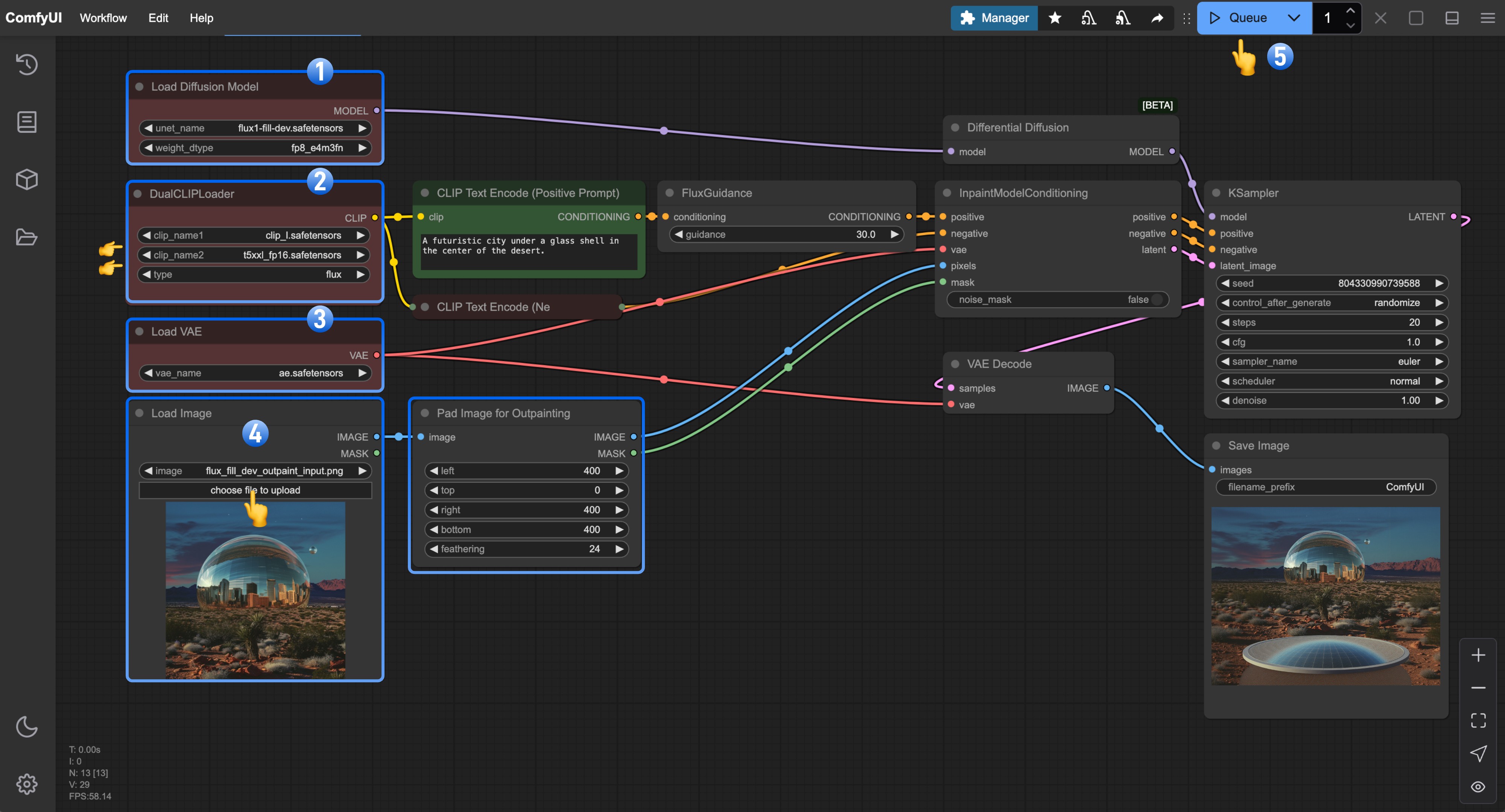 ComfyUI Flux.1 Fill dev Outpainting ワークフロー
