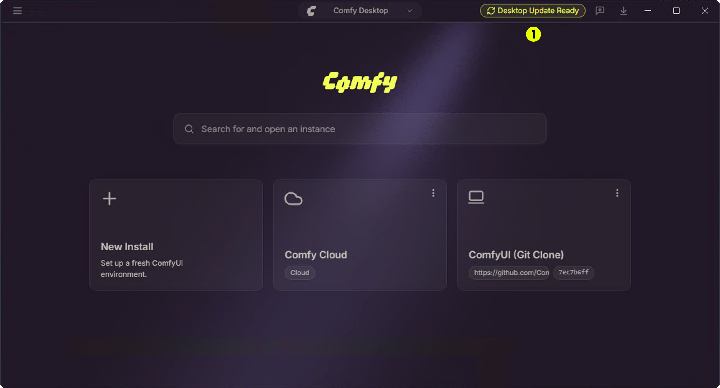 Desktop Update Ready 버튼