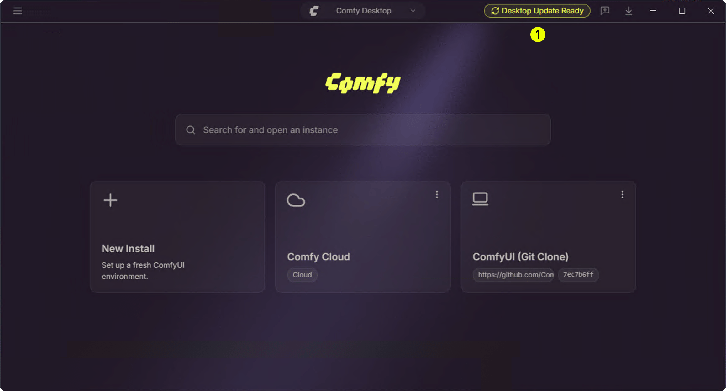 Desktop Update Ready 버튼