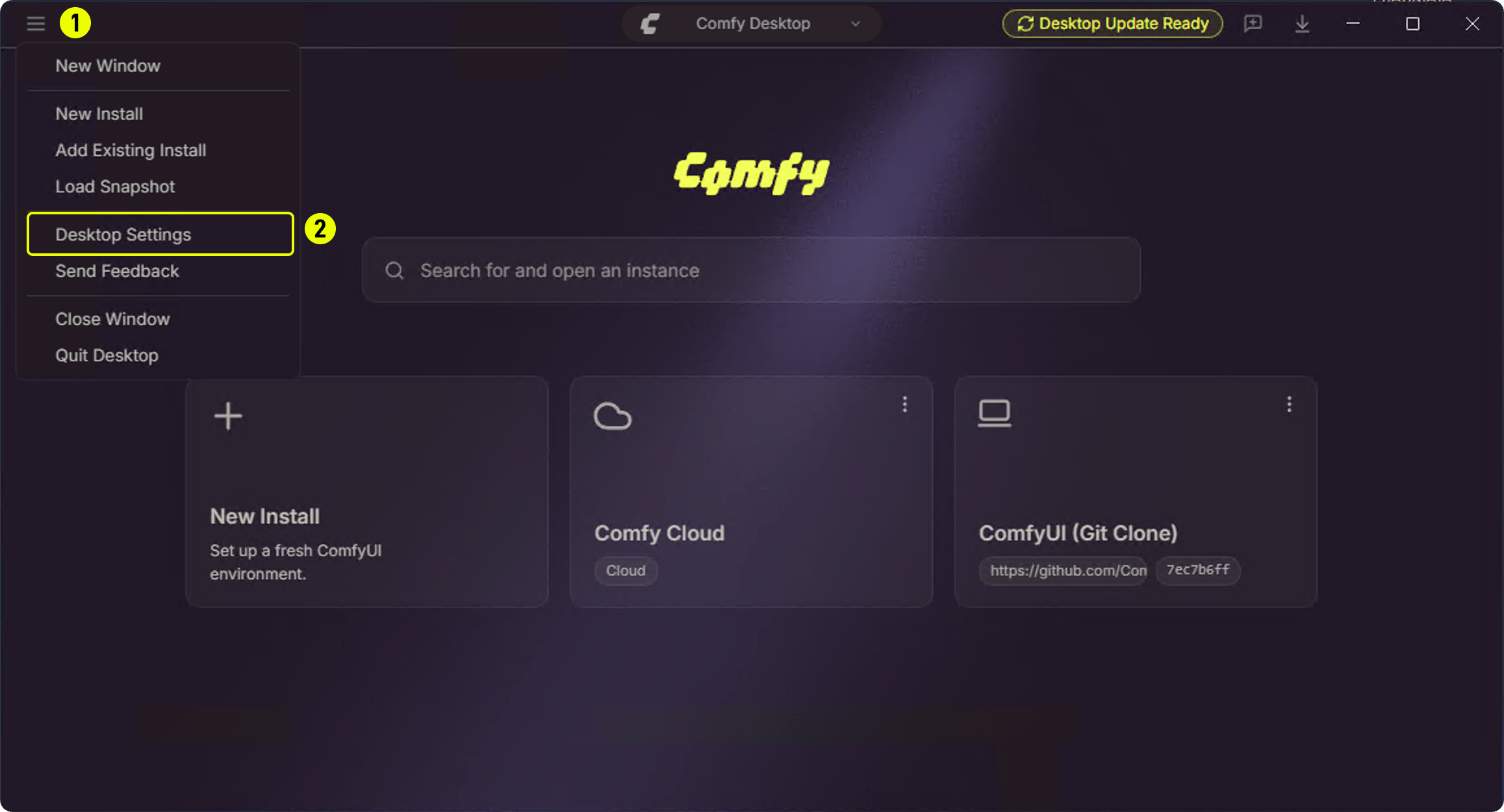 Desktop Settings 메뉴 열기