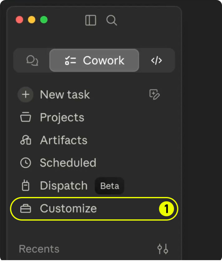 Claude Desktop — open Customize