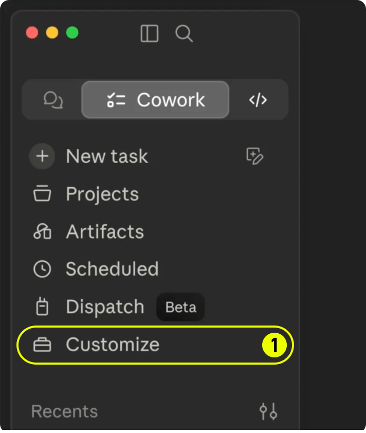 Claude Desktop — open Customize