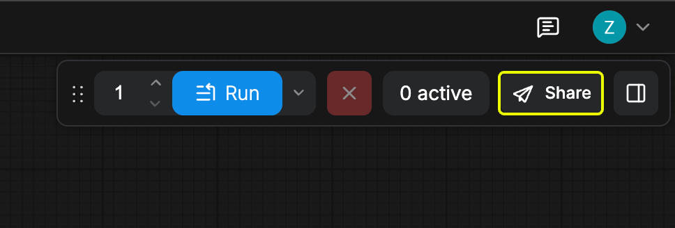 Share button in the workflow toolbar