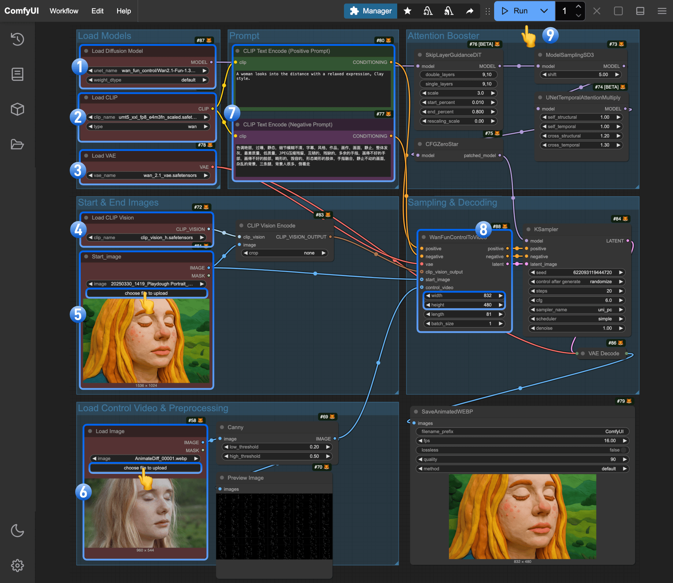Wan2.1 Fun Control 工作流步骤