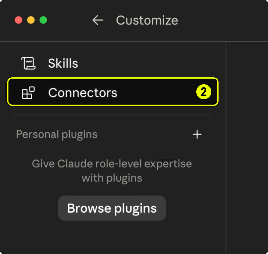 Claude Desktop — open Connectors
