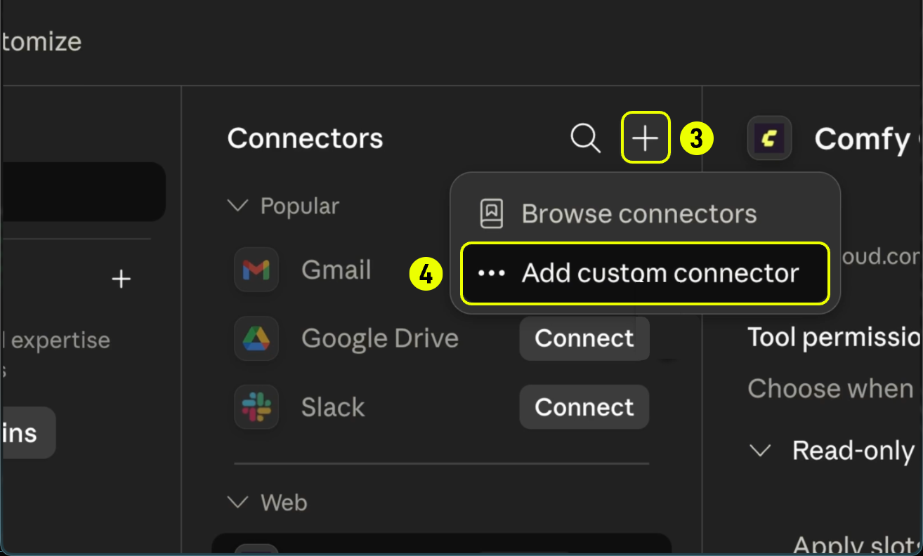 Claude Desktop — add custom connector