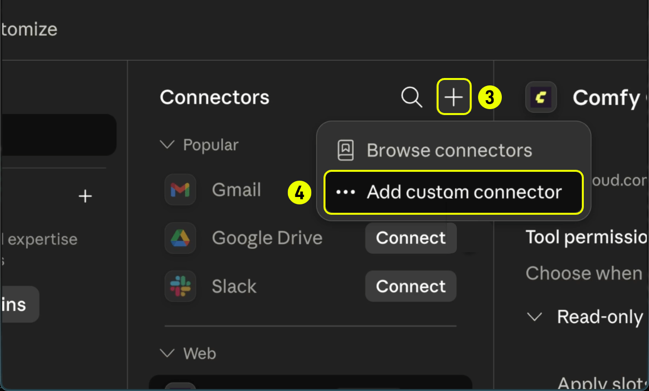 Claude Desktop — add custom connector