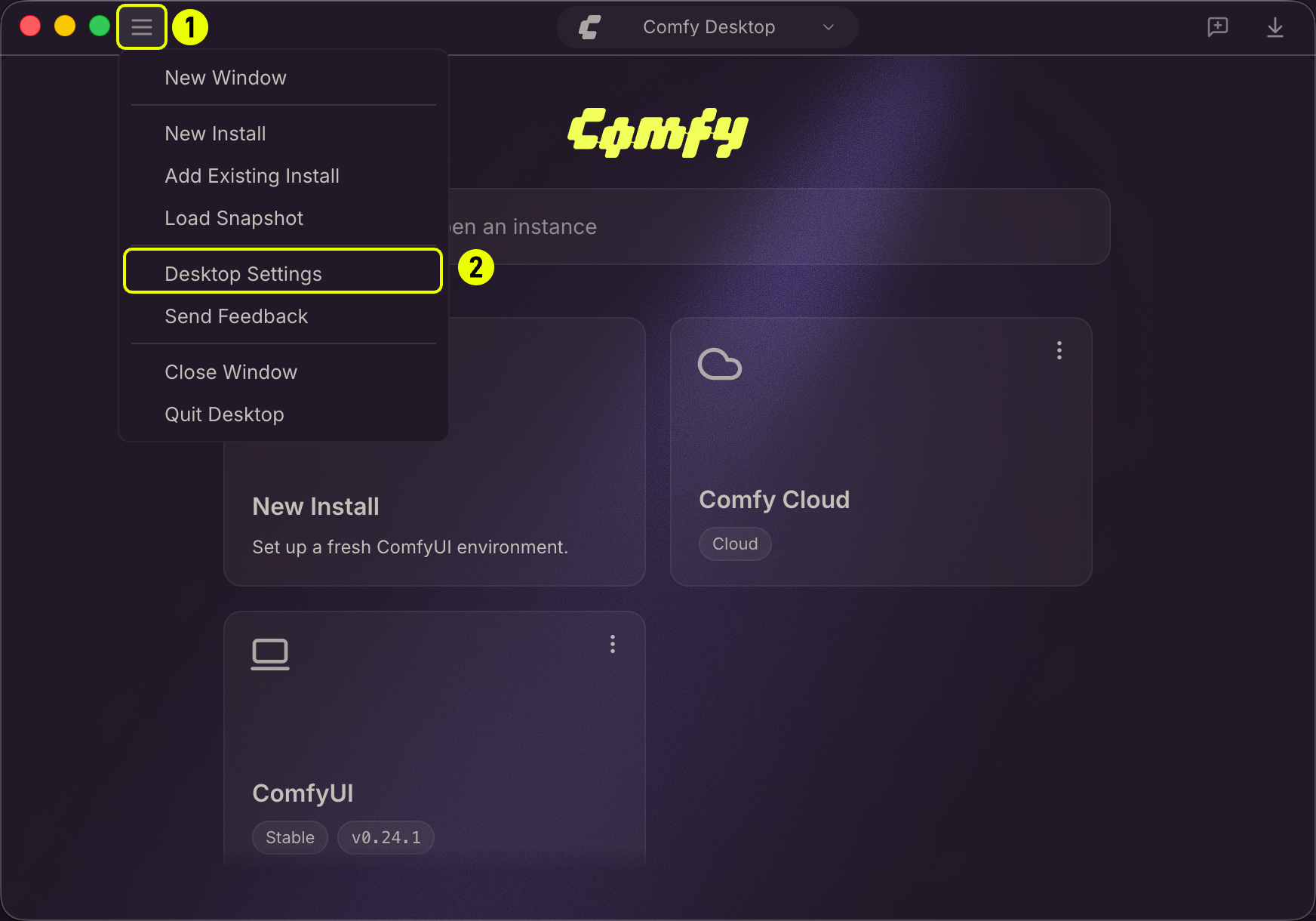 デスクトップ設定を開く