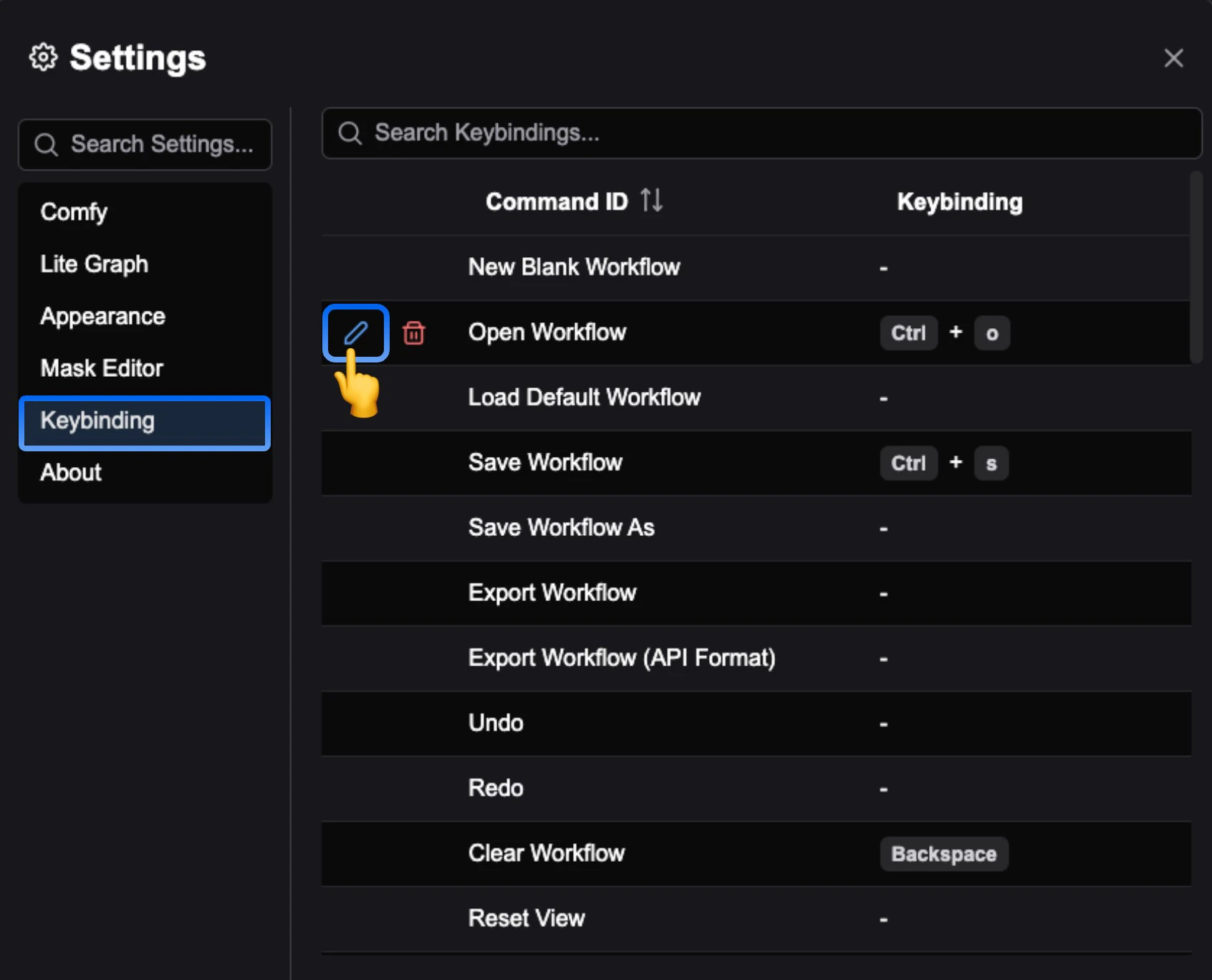 ComfyUI Shortcut Settings