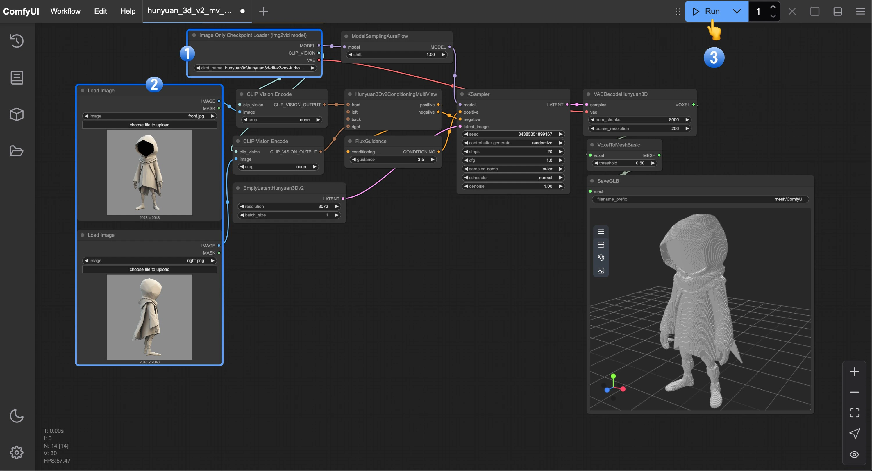 ComfyUI hunyuan3d_2mv_turbo