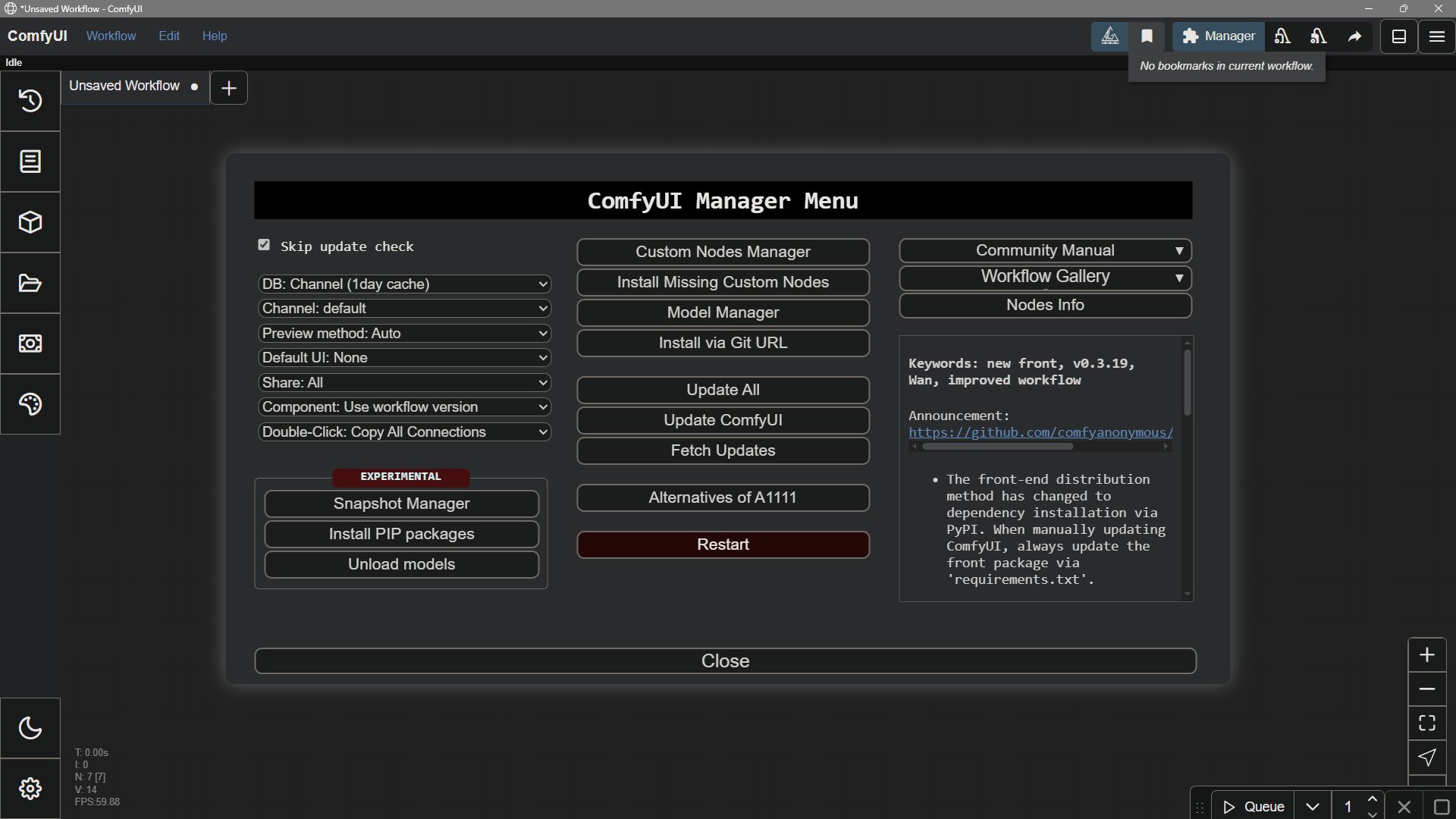 ComfyUI Manager インターフェース