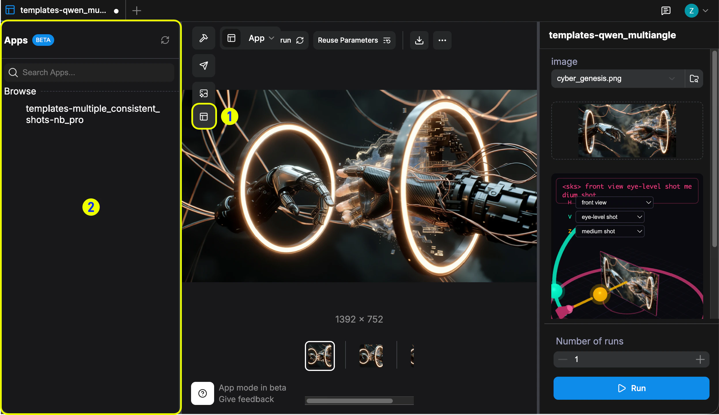 Left sidebar showing saved APP workflows