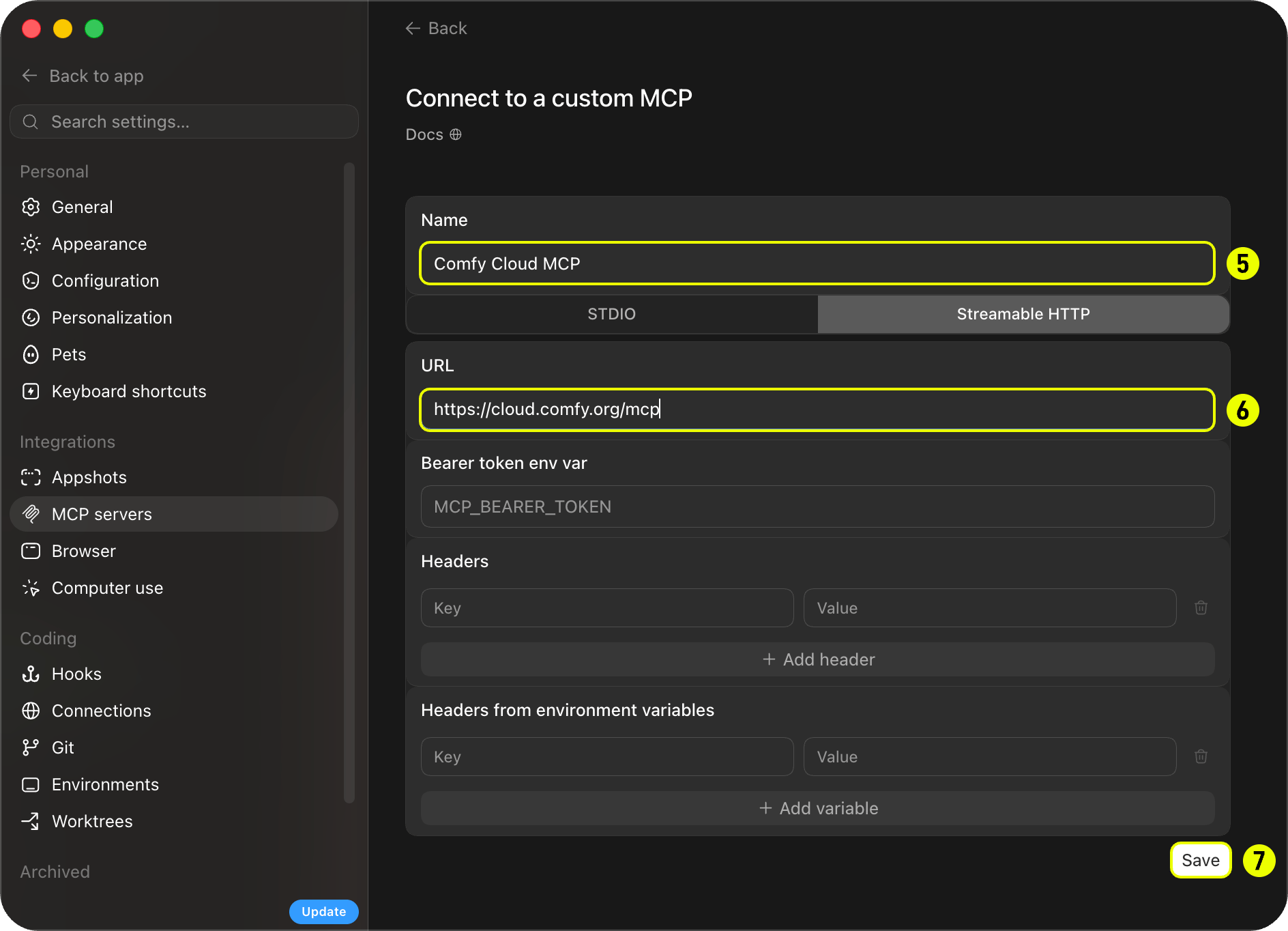 Codex add MCP server — step 3