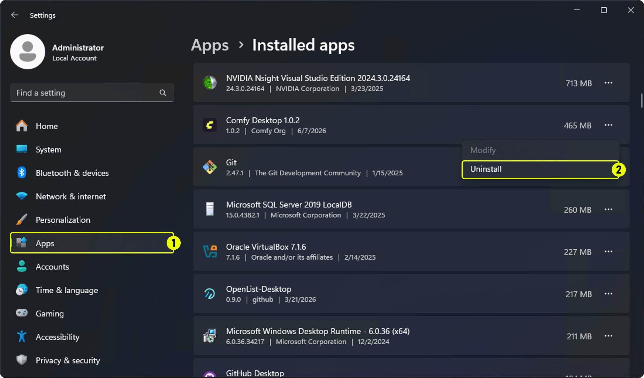 Uninstall Comfy Desktop on Windows