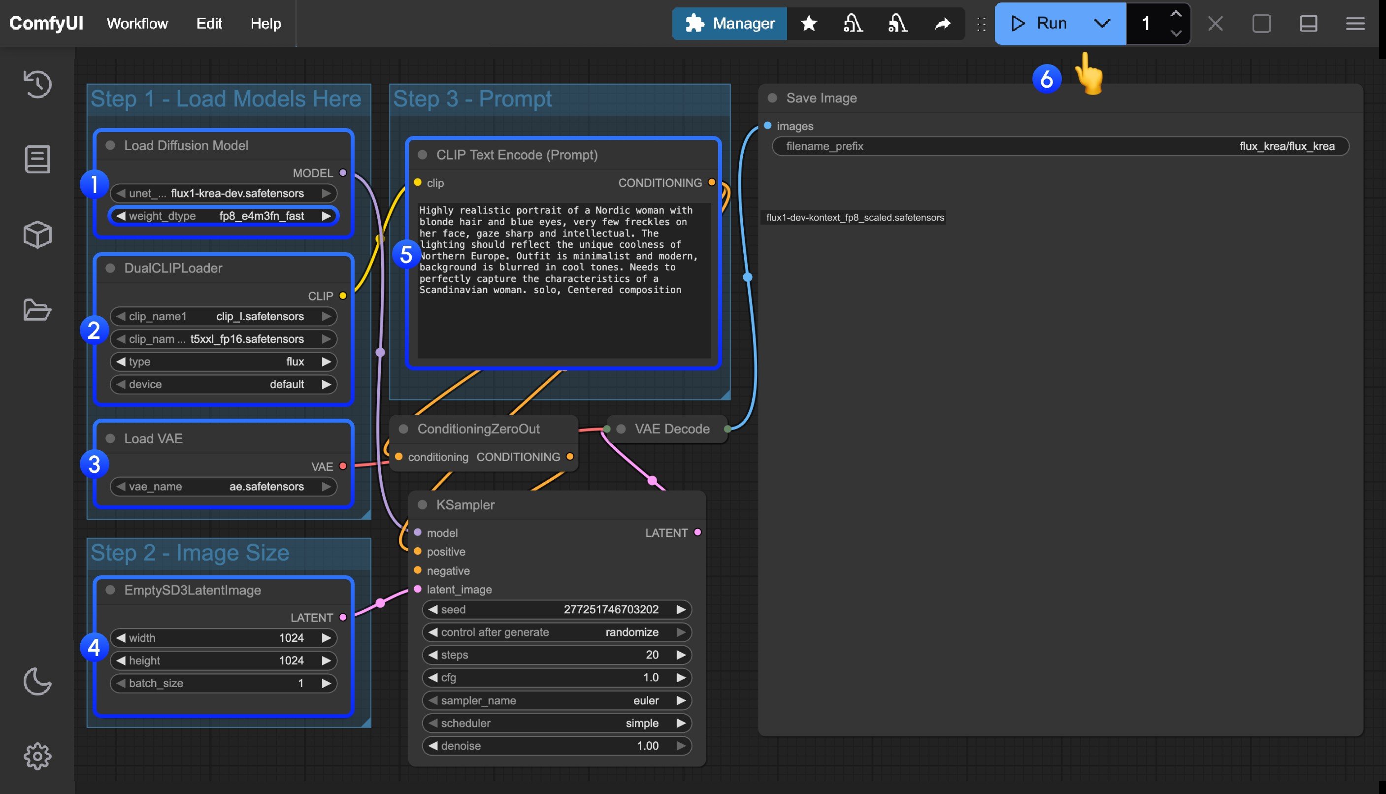 ComfyUI Flux Krea Dev ワークフロー
