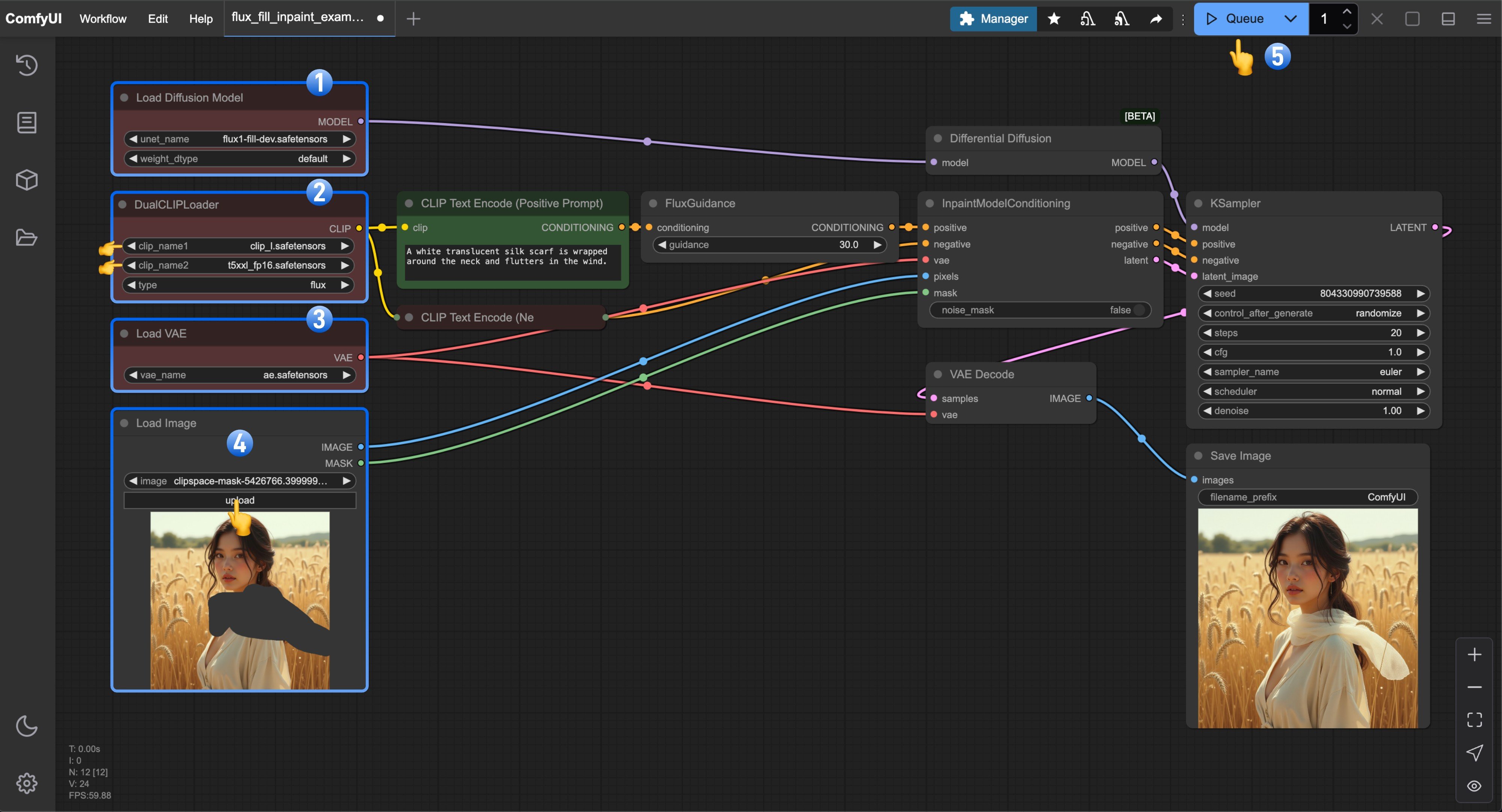 ComfyUI Flux.1 Fill dev Inpainting ワークフロー