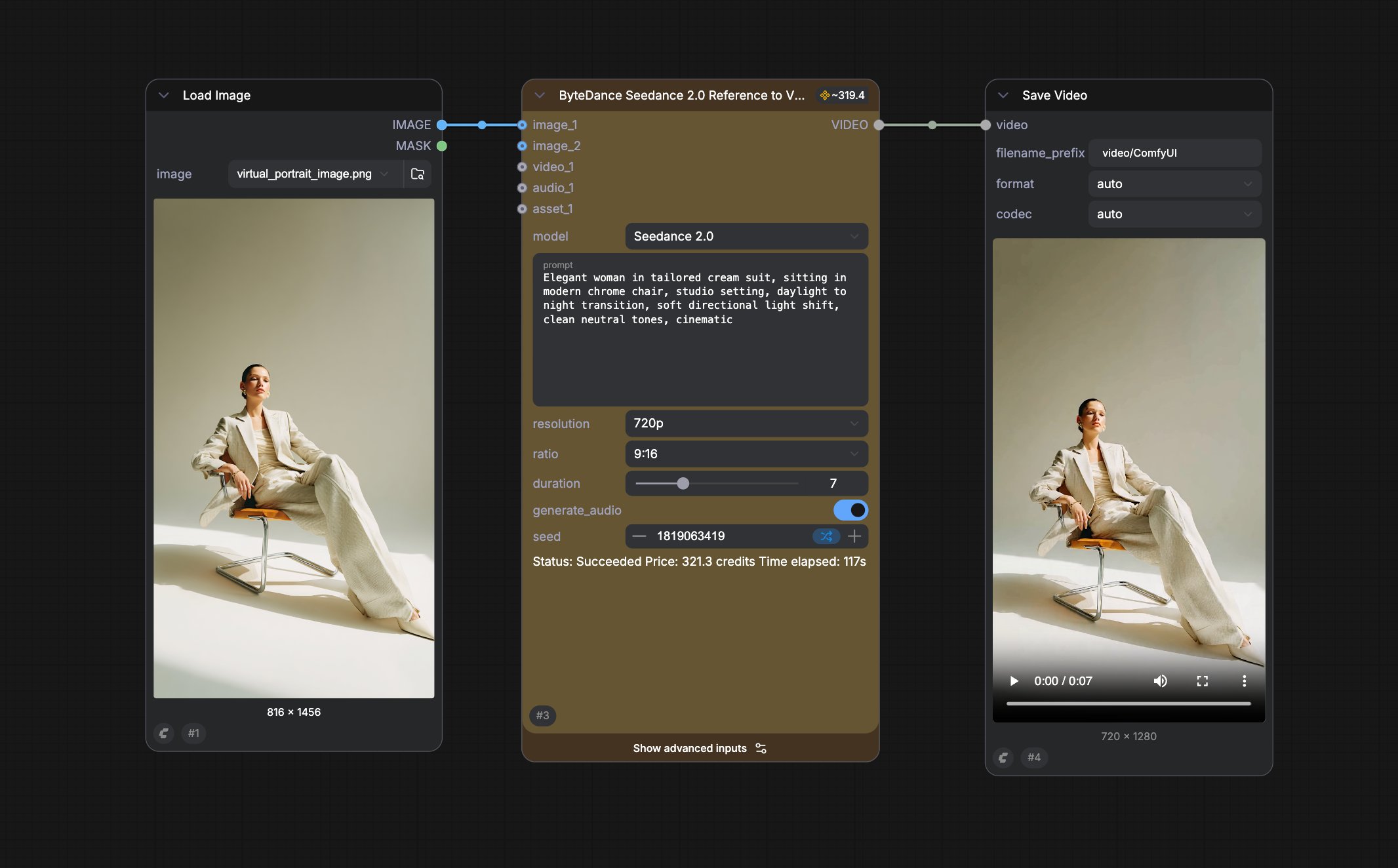 AI-generated portrait reference in a Seedance 2.0 workflow